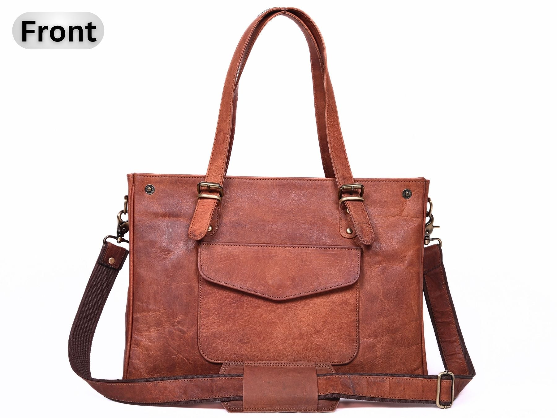 DEKVIO Leather Laptop Tote Bag for Women 15.6 Inch Shoulder Handbag Genuine Leather Work Bag Office Purse with Crossbody Strap