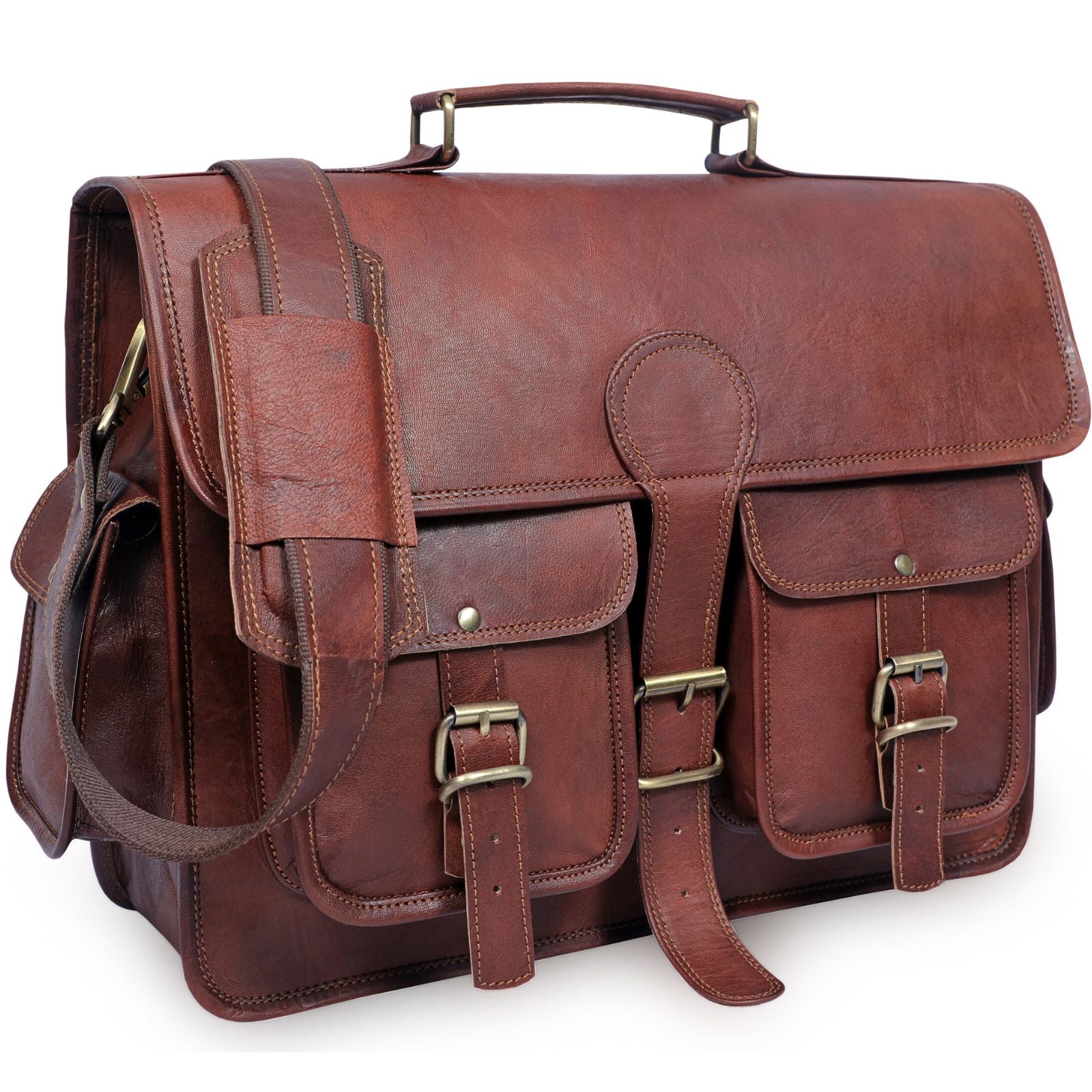 DEKVIO Leather Messenger Bag 17 Inch Laptop Briefcase for Men Women XL Vintage Shoulder Bag Office Satchel