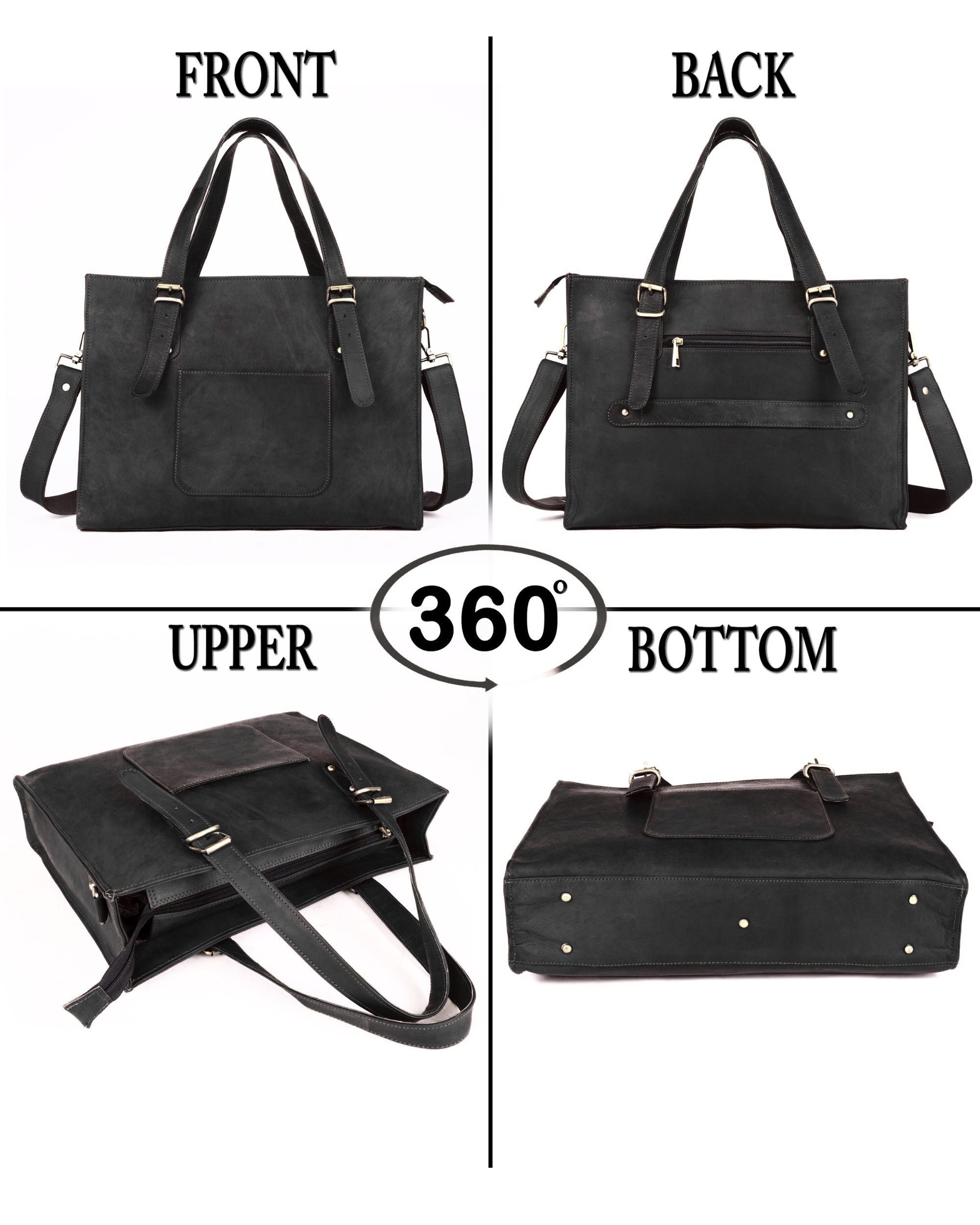 DEKVIO Leather Laptop Tote Bag for Women 15.6 Inch Work Bag Shoulder Handbag with Trolley Sleeve Office Travel Purse