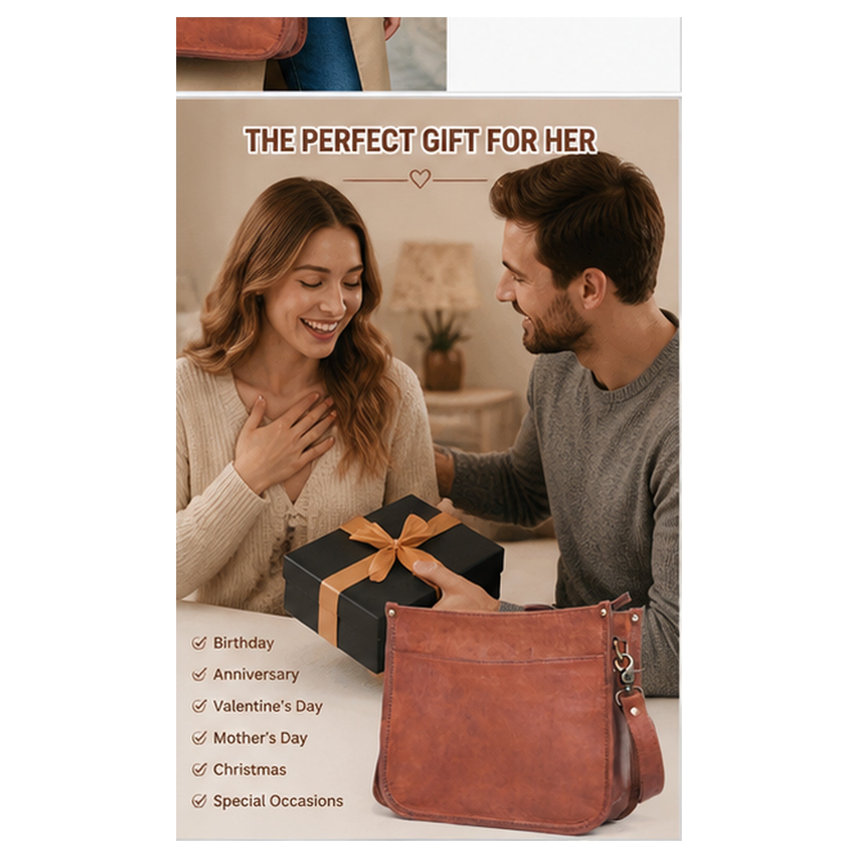 DEKVIO Leather Messenger Crossbody Bag for Women | Full Grain Genuine Leather Shoulder Purse | Adjustable Strap | Brown, Coffee, Tan, Black