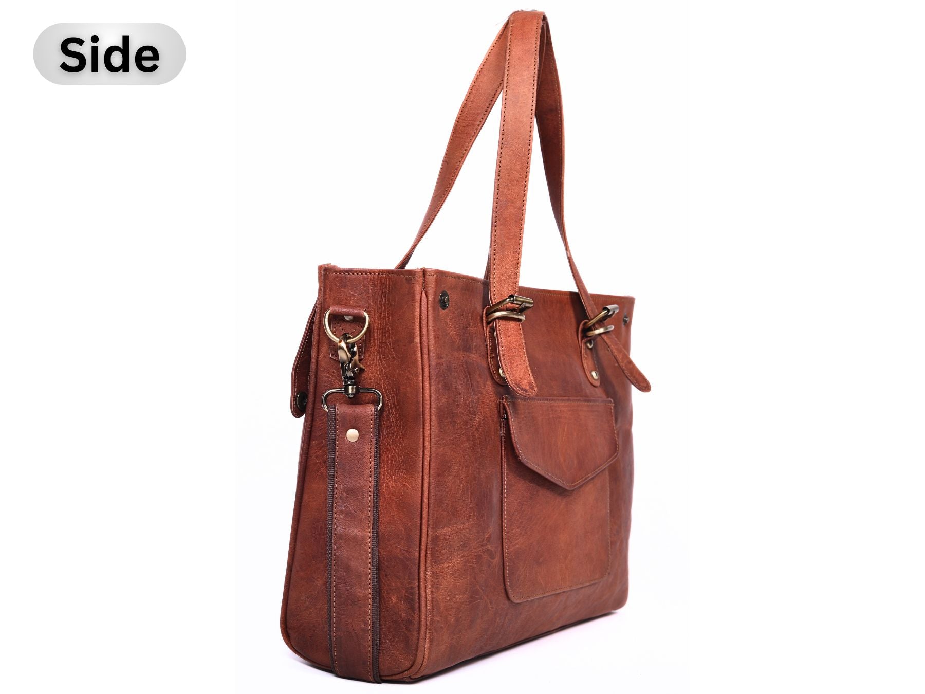 DEKVIO Leather Laptop Tote Bag for Women 15.6 Inch Shoulder Handbag Genuine Leather Work Bag Office Purse with Crossbody Strap