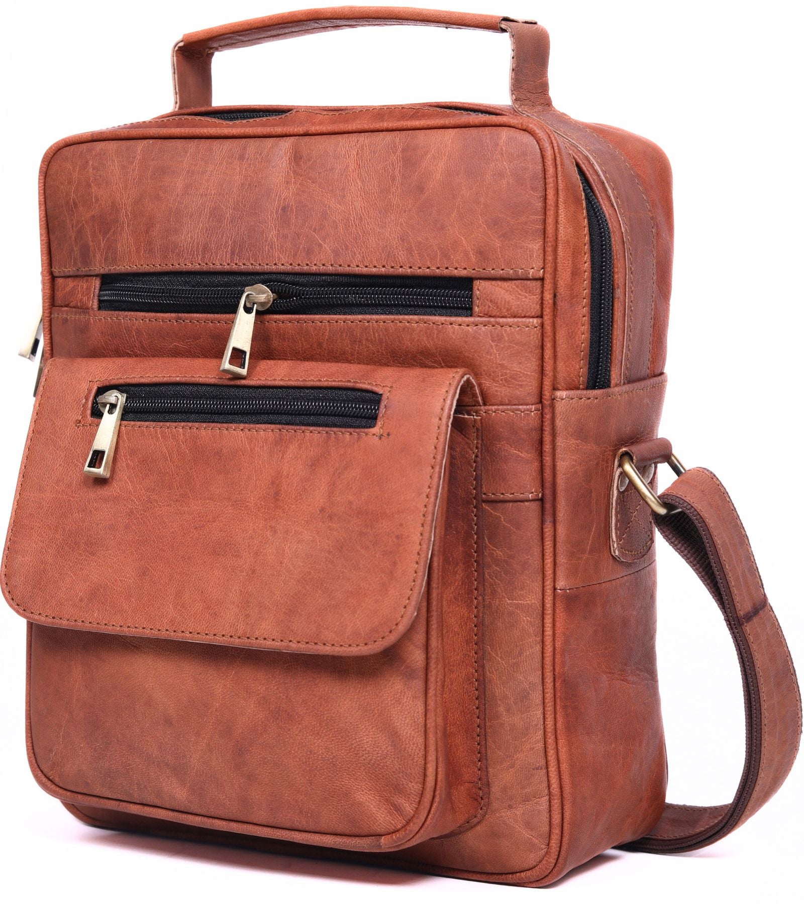 DEKVIO Small Leather Crossbody Bag 11 Inch Vertical Shoulder Bag for Men Women Compact Organizer Sling Bag