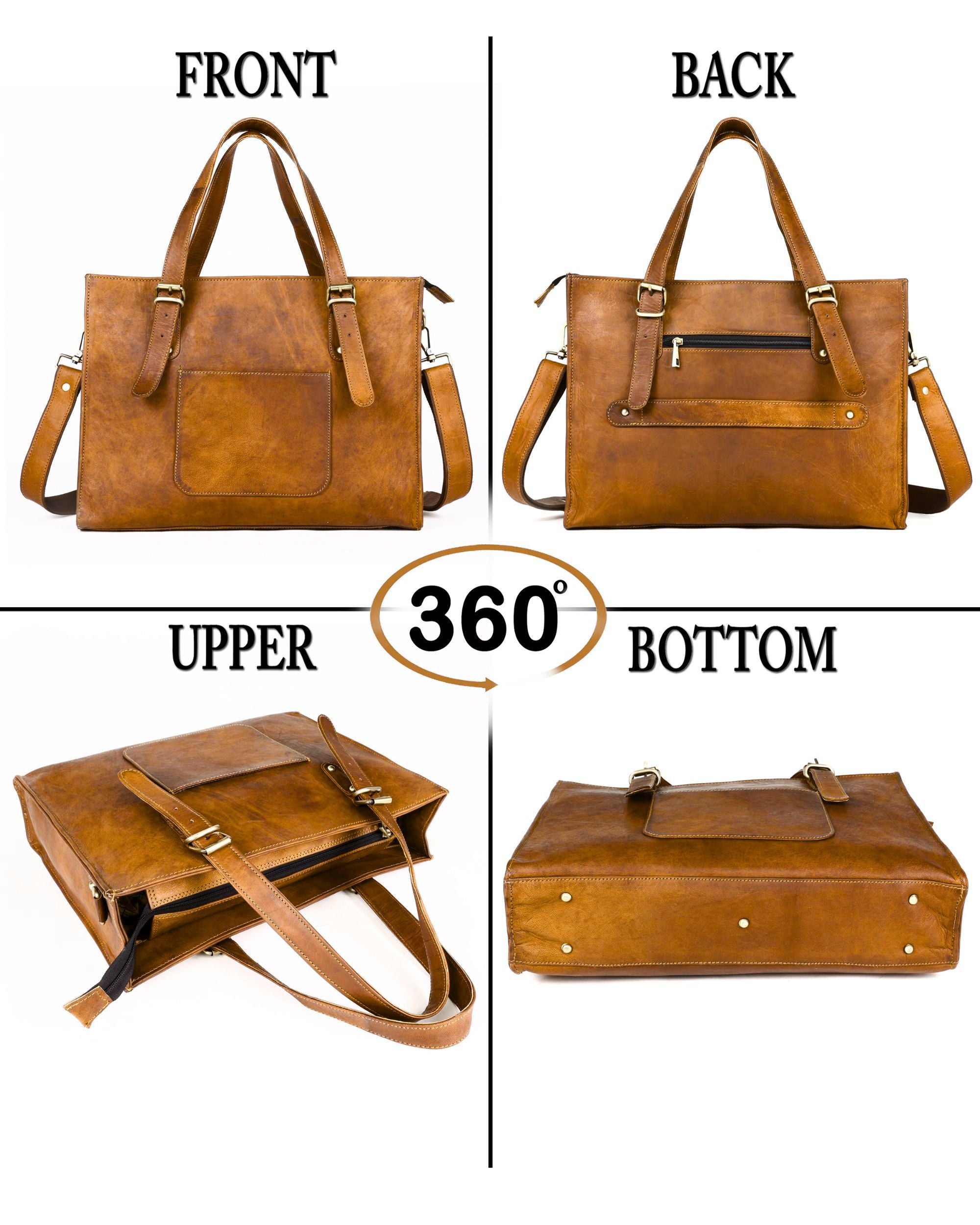 DEKVIO Leather Laptop Tote Bag for Women 15.6 Inch Work Bag Shoulder Handbag with Trolley Sleeve Office Travel Purse