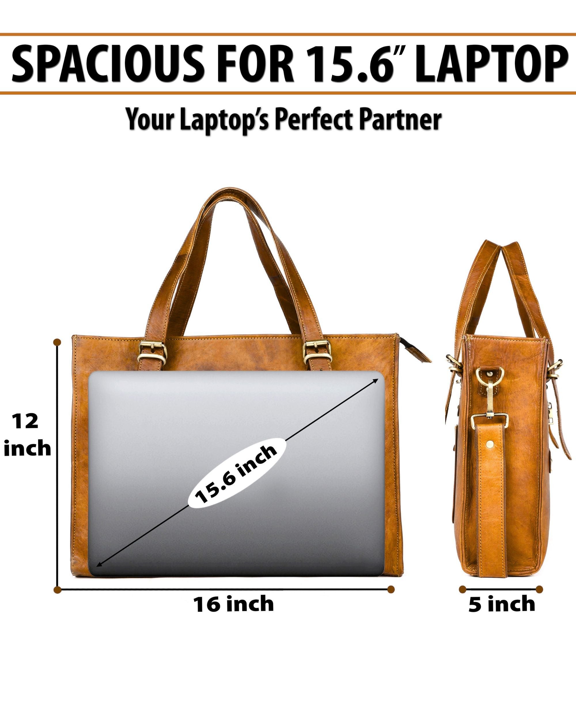 DEKVIO Leather Laptop Tote Bag for Women 15.6 Inch Work Bag Shoulder Handbag with Trolley Sleeve Office Travel Purse