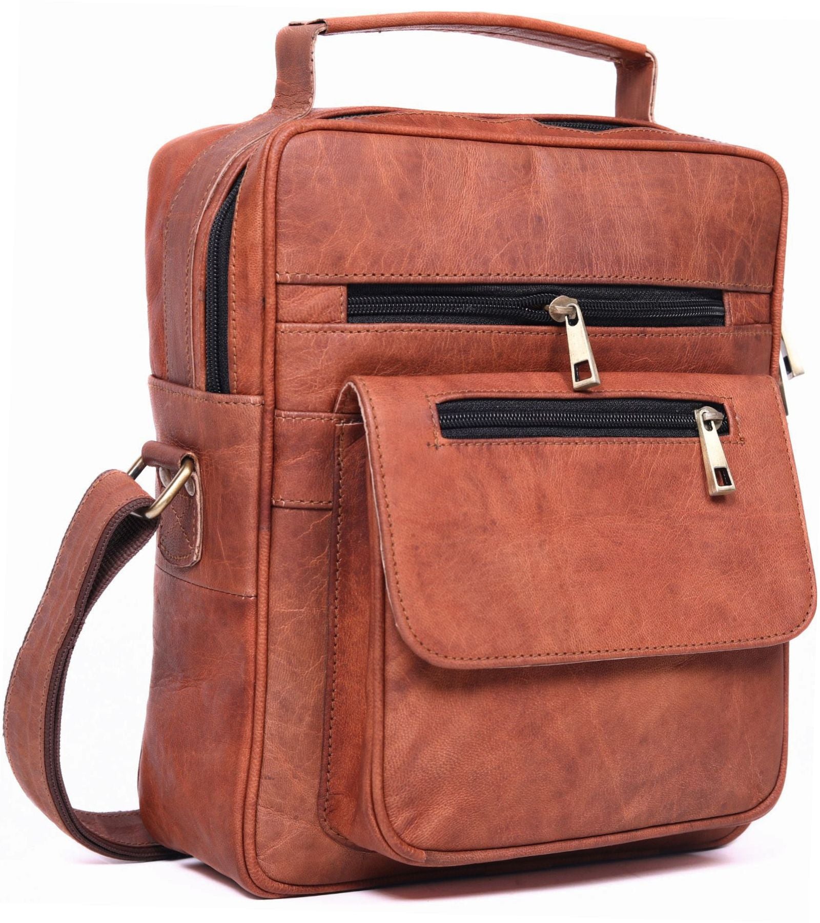 DEKVIO Small Leather Crossbody Bag 11 Inch Vertical Shoulder Bag for Men Women Compact Organizer Sling Bag