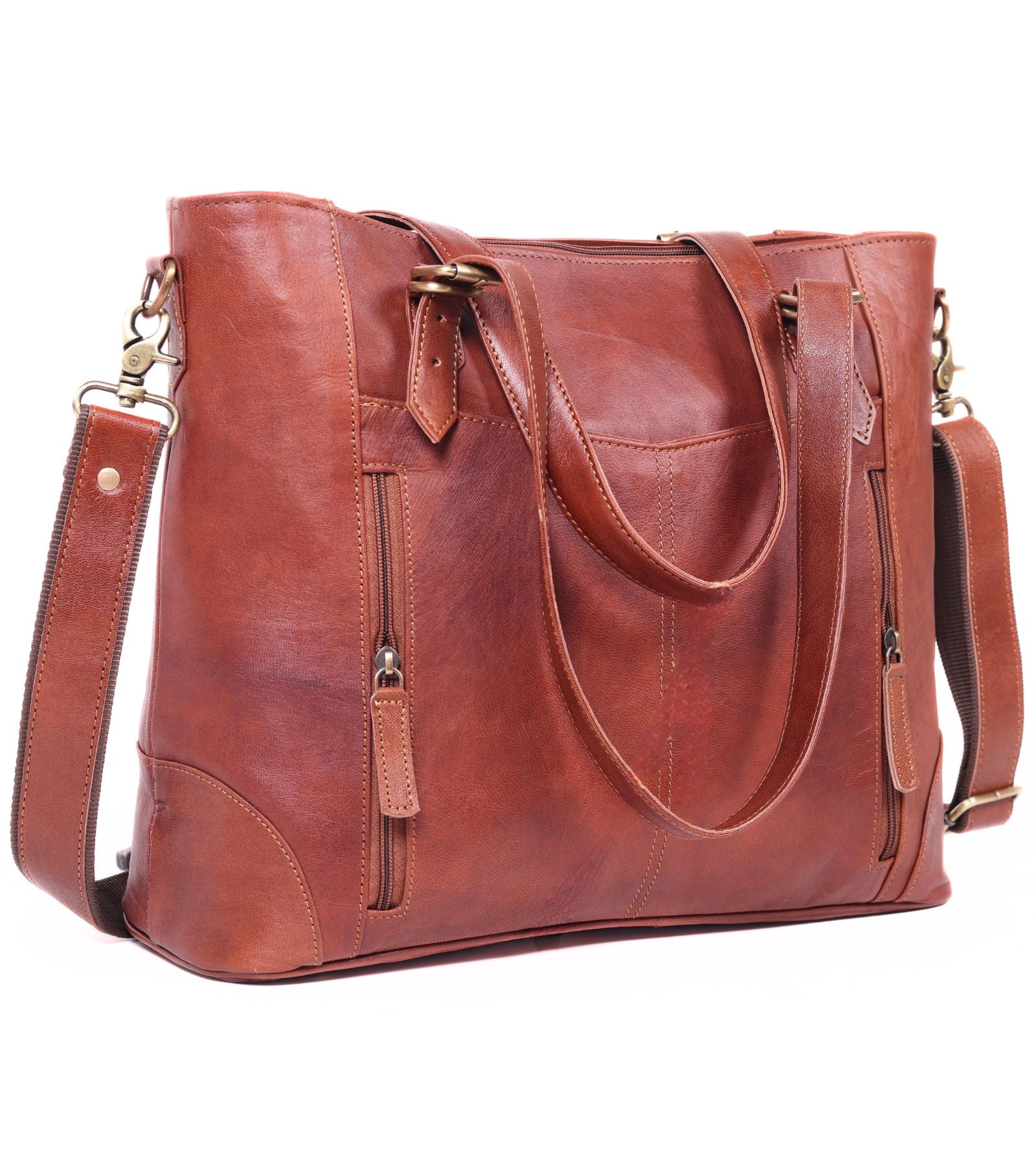 DEKVIO Leather Laptop Tote Bag for Women 15.6 Inch Shoulder Crossbody Handbag Genuine Leather Work Purse with Detachable Strap