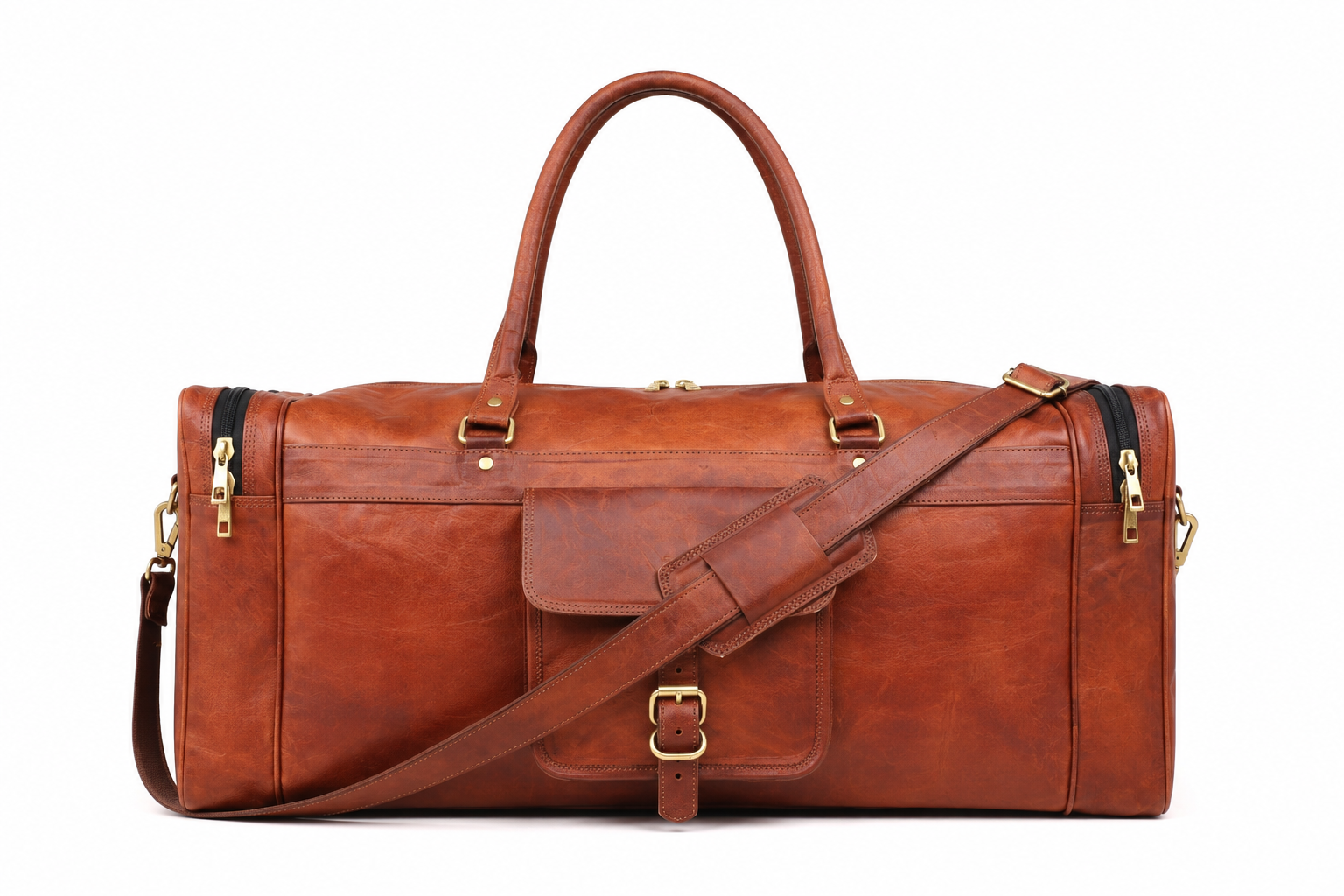 DEKVIO vintage weekender leather duffle in Brown colour - studio front