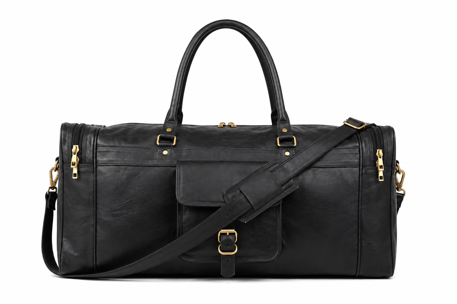 DEKVIO vintage weekender leather duffle in Black colour - studio front