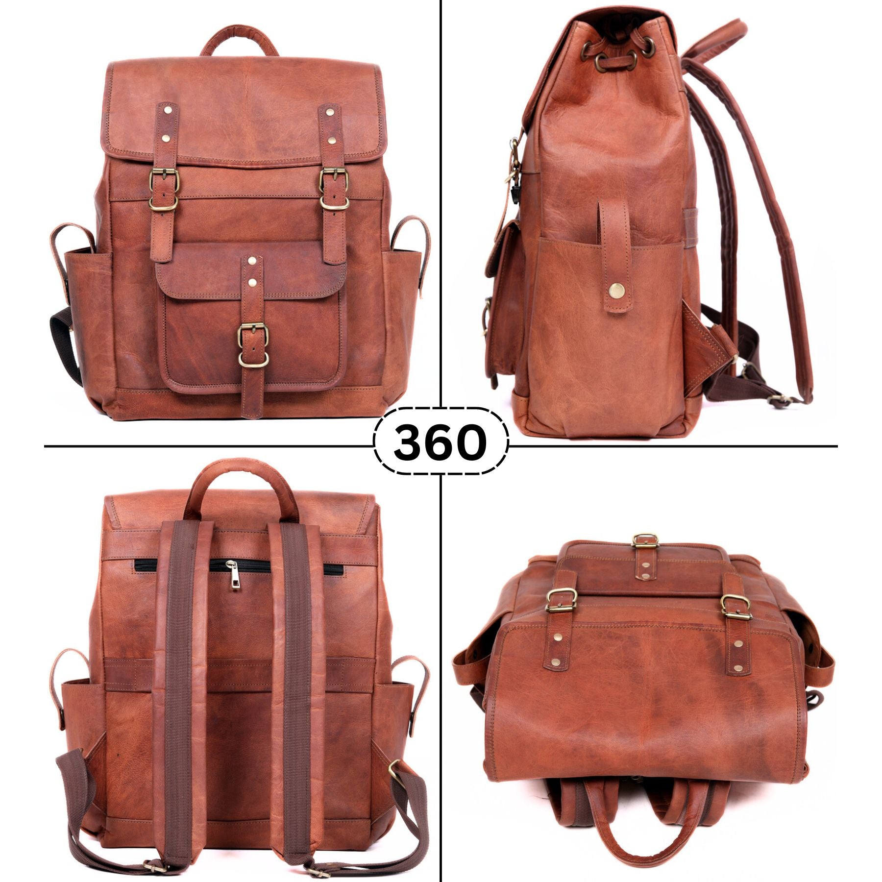 DEKVIO Leather Utility Laptop Backpack | Full Grain Travel & Work Bag