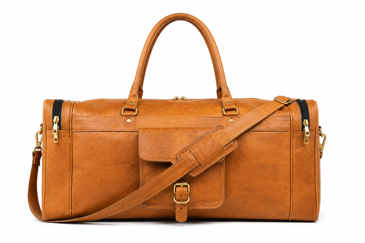 DEKVIO vintage weekender leather duffle in Tan colour - studio front