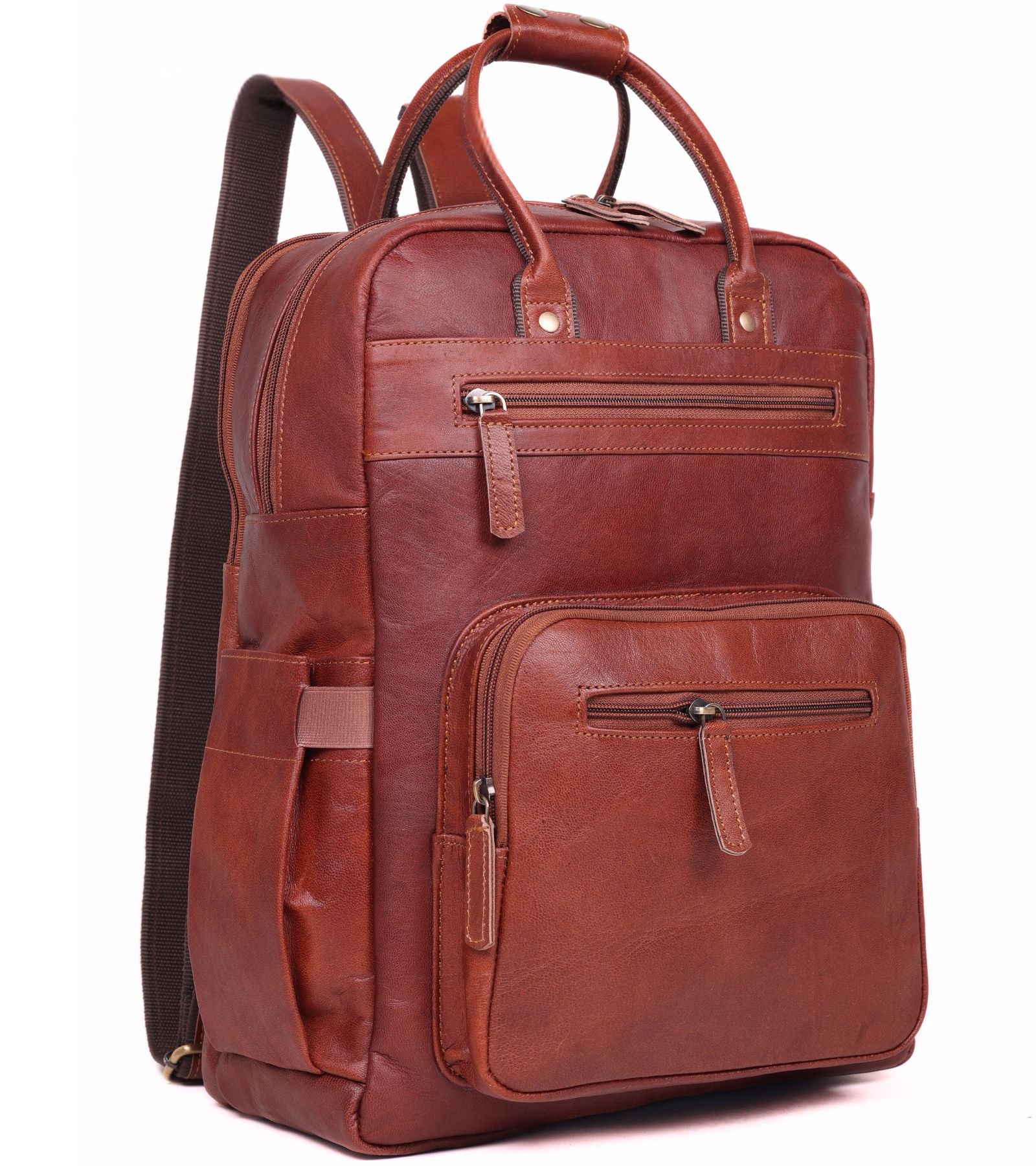 DEKVIO 16" Handcrafted Genuine Leather Laptop Backpack | Travel & Business Rucksack for Men & Women | Brown, Coffee, Tan, Black