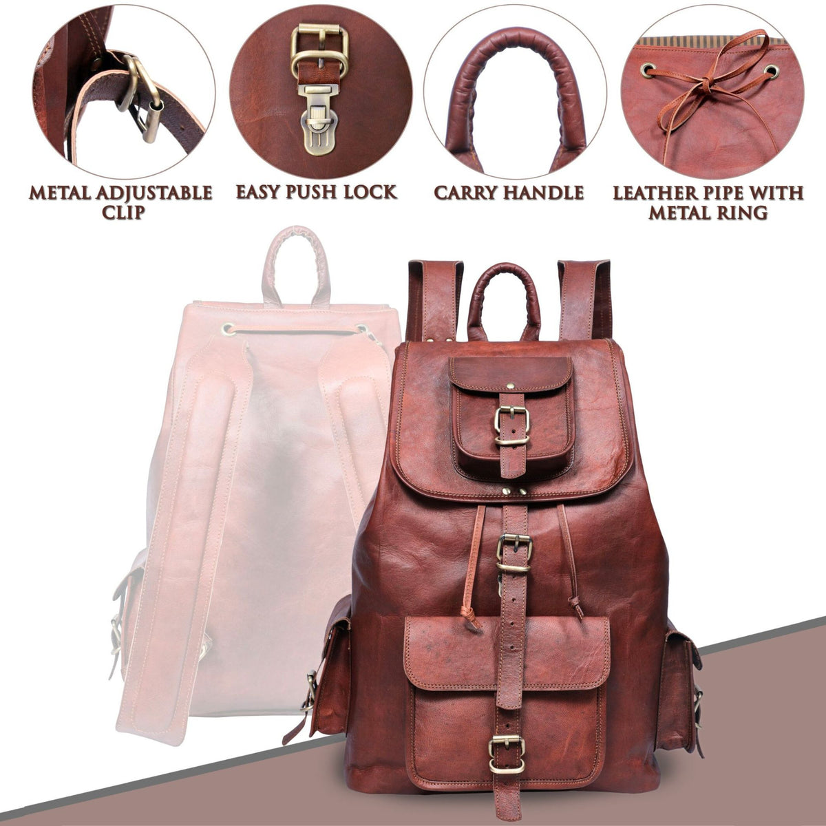 DEKVIO 20 inch full-grain leather laptop backpack — product photo 25