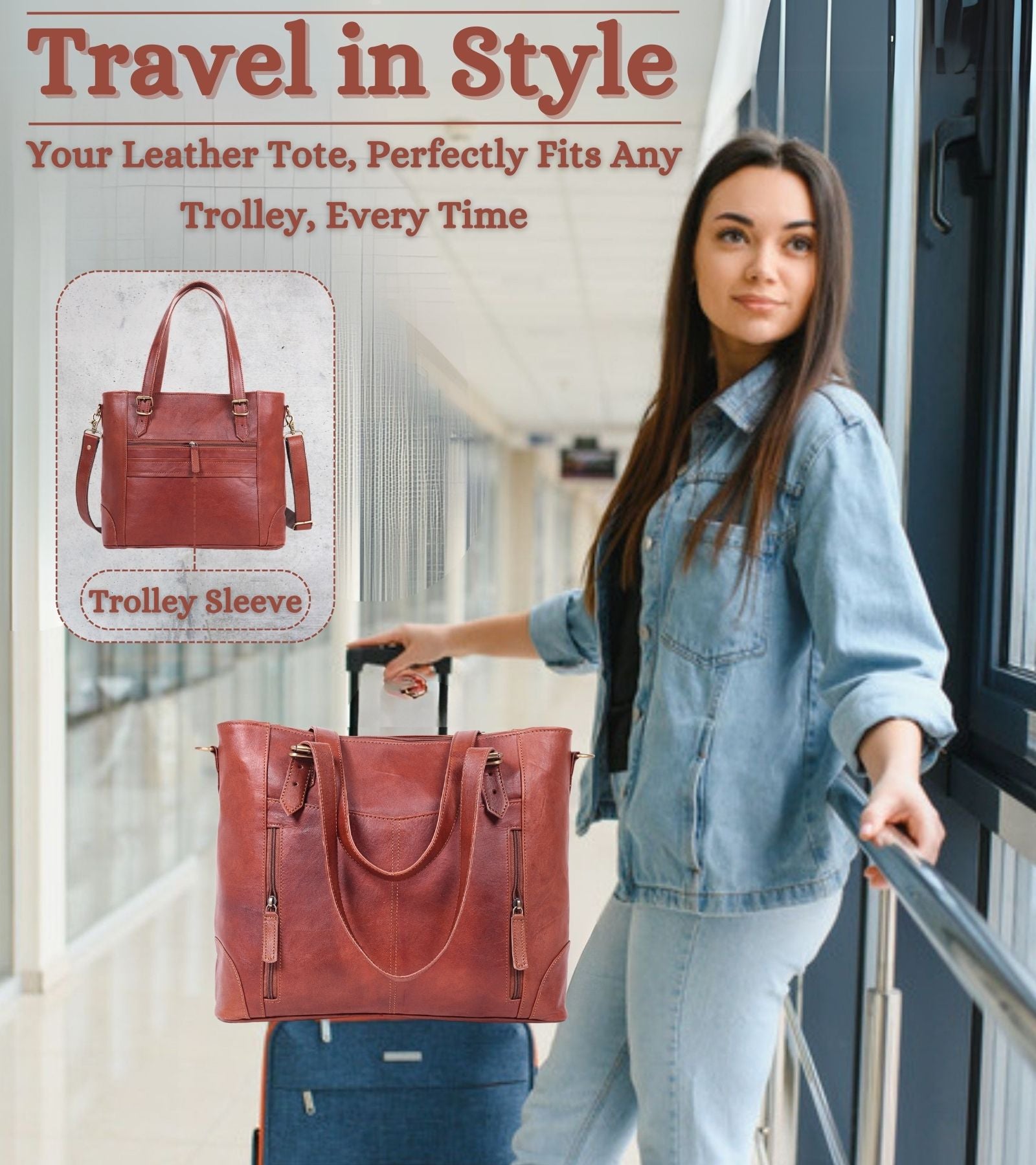 DEKVIO Leather Laptop Tote Bag for Women 15.6 Inch Shoulder Crossbody Handbag Genuine Leather Work Purse with Detachable Strap