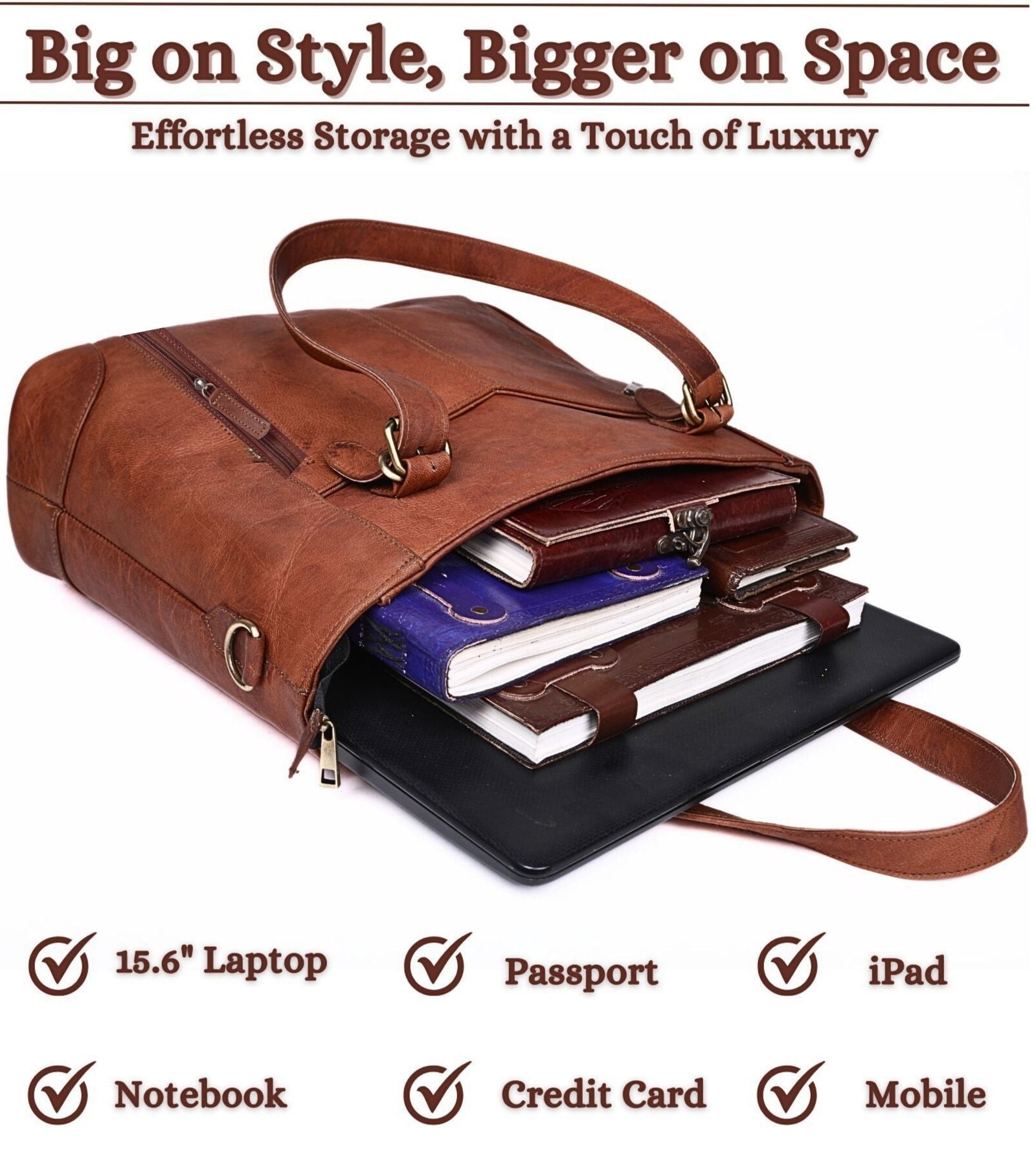 DEKVIO Leather Laptop Tote Bag for Women 15.6 Inch Shoulder Crossbody Handbag Genuine Leather Work Purse with Detachable Strap