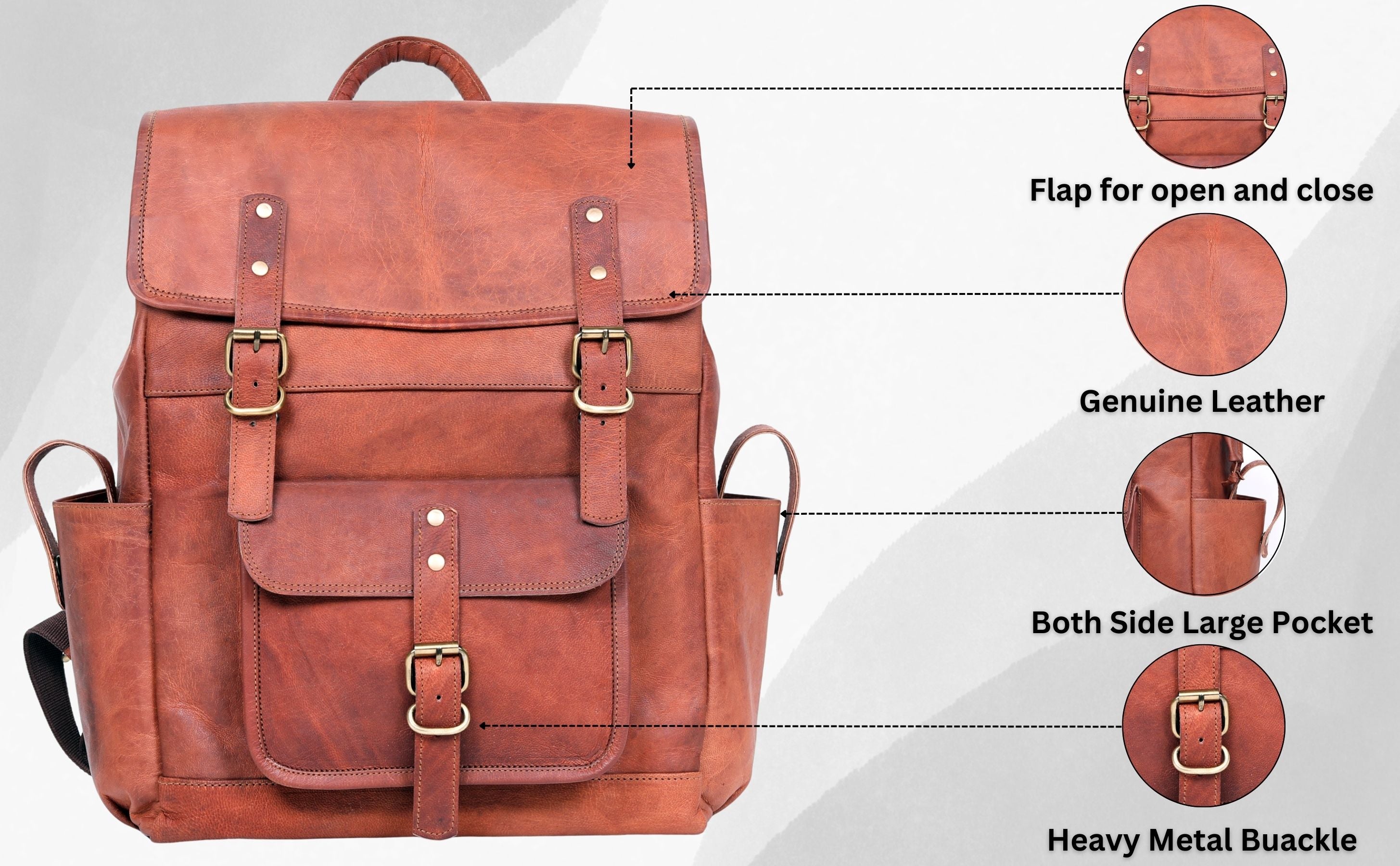 DEKVIO Leather Utility Laptop Backpack | Full Grain Travel & Work Bag