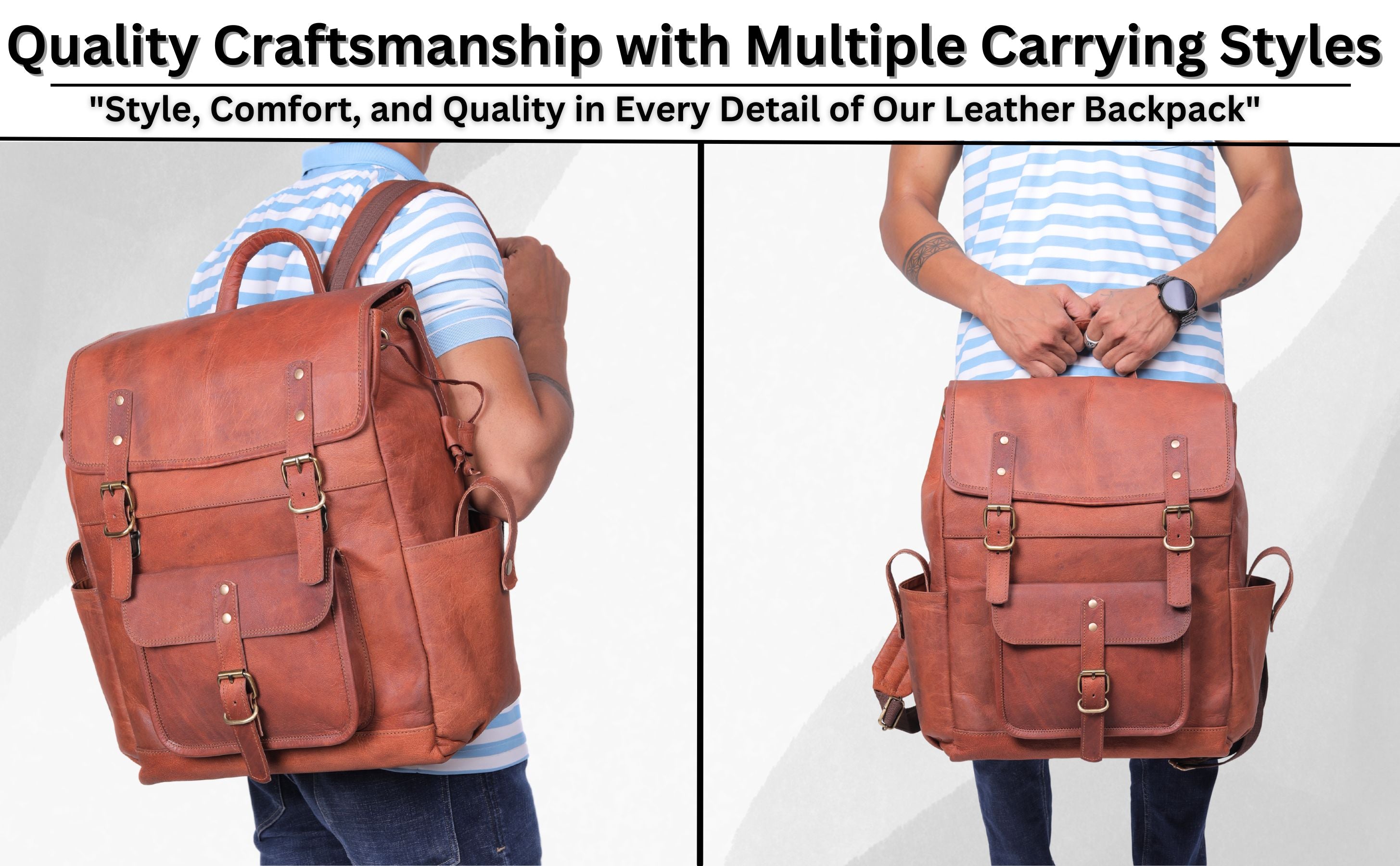 DEKVIO Leather Utility Laptop Backpack | Full Grain Travel & Work Bag