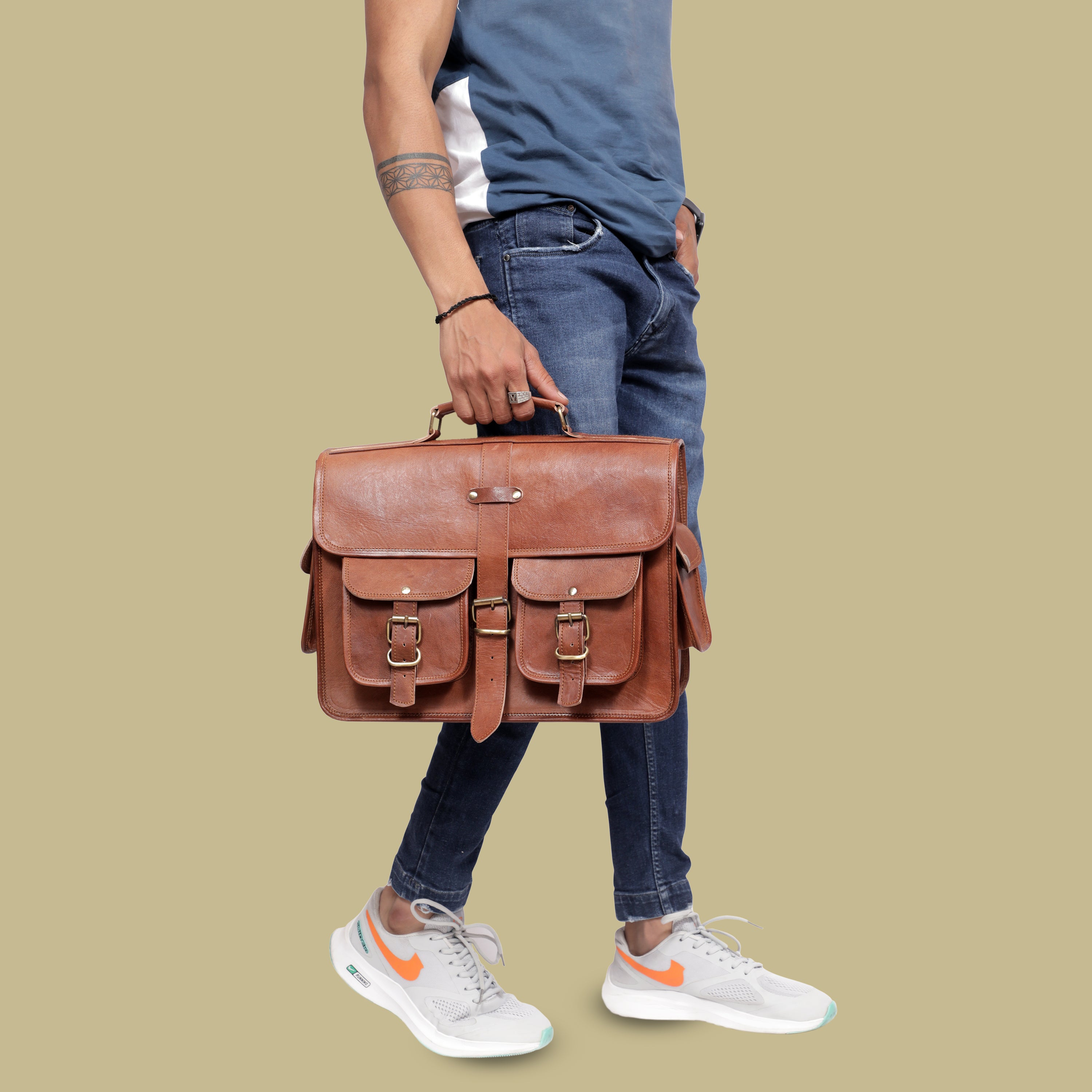DEKVIO Leather Messenger Bag Vintage Crossbody Laptop Briefcase 15.6 Inch Shoulder Satchel for Men Women