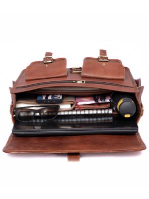 DEKVIO Leather Messenger Bag Vintage Crossbody Laptop Briefcase 15.6 Inch Shoulder Satchel for Men Women