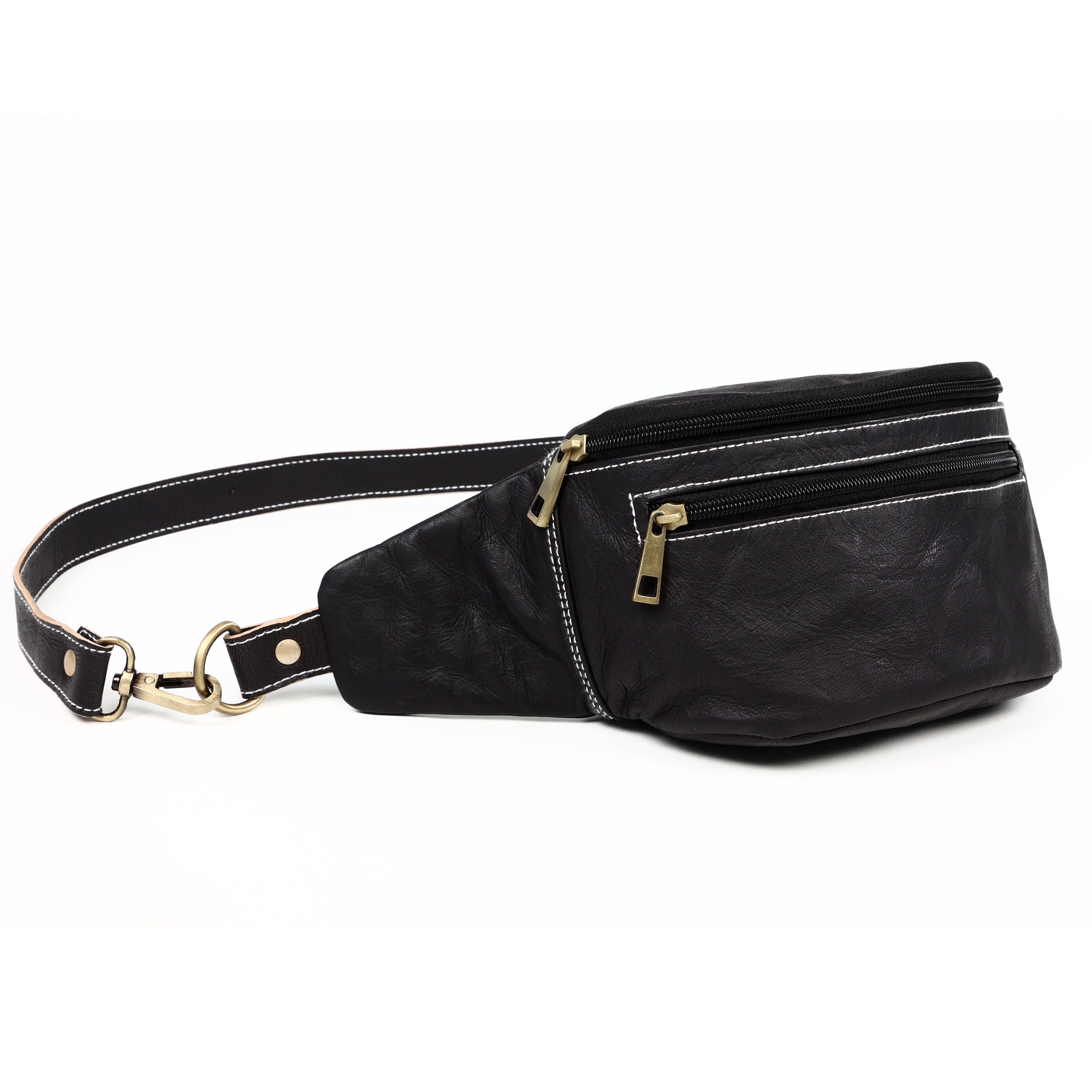 DEKVIO Leather Fanny Pack Belt Bag for Men Women Genuine Leather Waist Bag Crossbody Sling Hands-Free Hip Pack