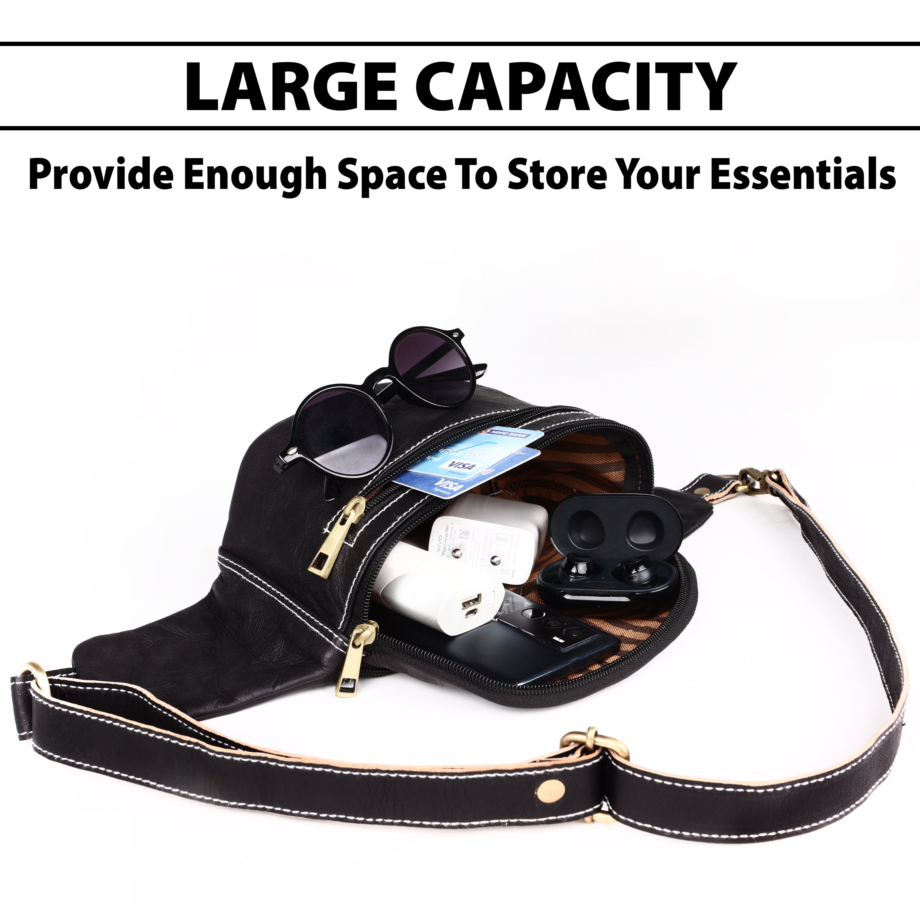 DEKVIO Leather Fanny Pack Belt Bag for Men Women Genuine Leather Waist Bag Crossbody Sling Hands-Free Hip Pack