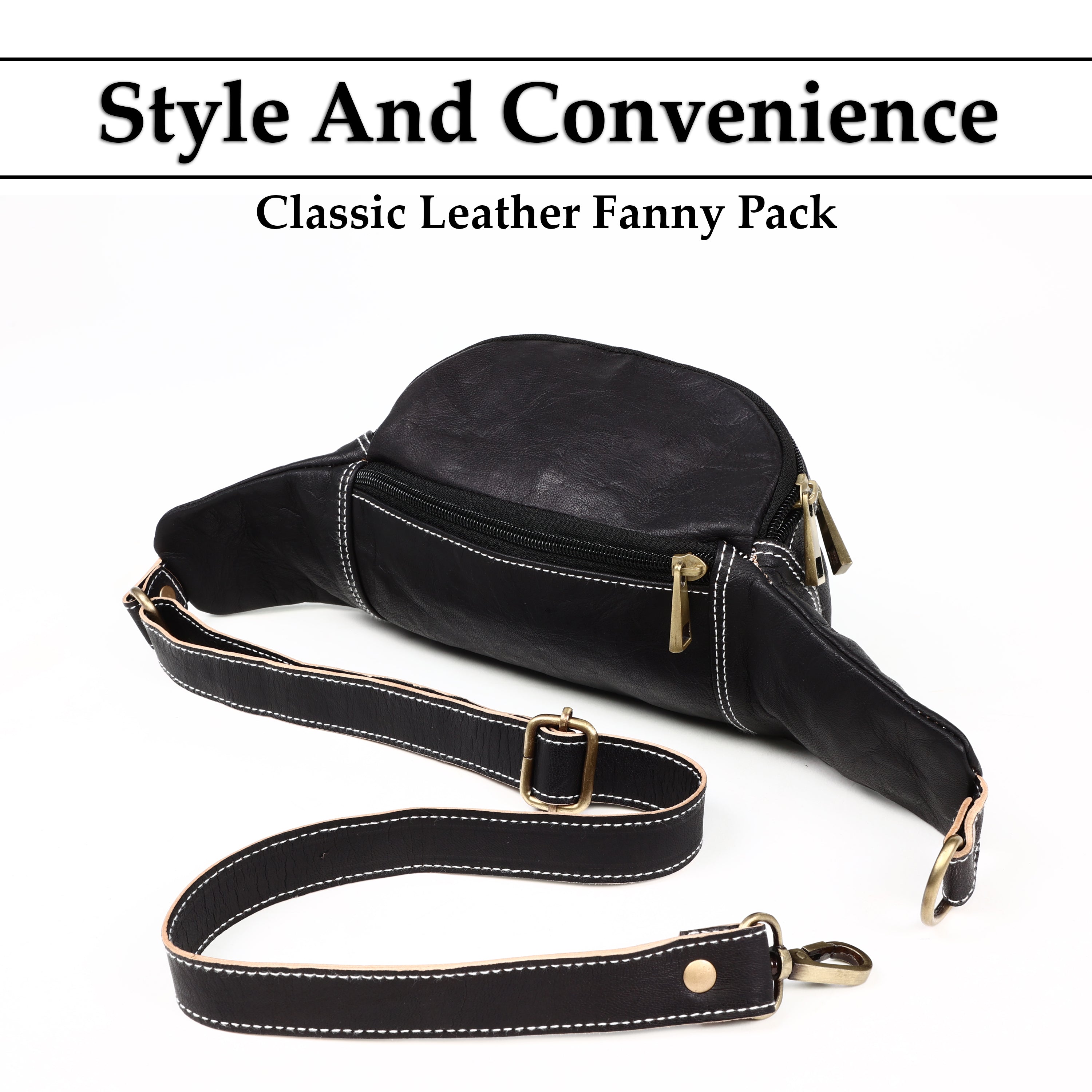DEKVIO Leather Fanny Pack Belt Bag for Men Women Genuine Leather Waist Bag Crossbody Sling Hands-Free Hip Pack