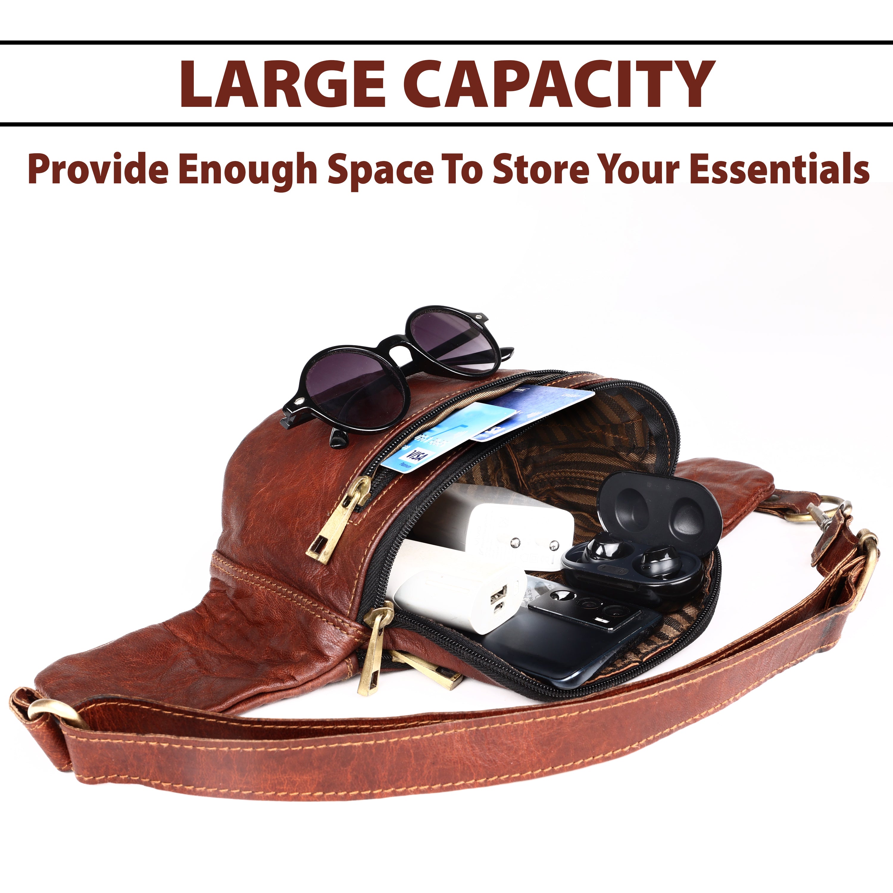 DEKVIO Leather Fanny Pack Belt Bag for Men Women Genuine Leather Waist Bag Crossbody Sling Hands-Free Hip Pack
