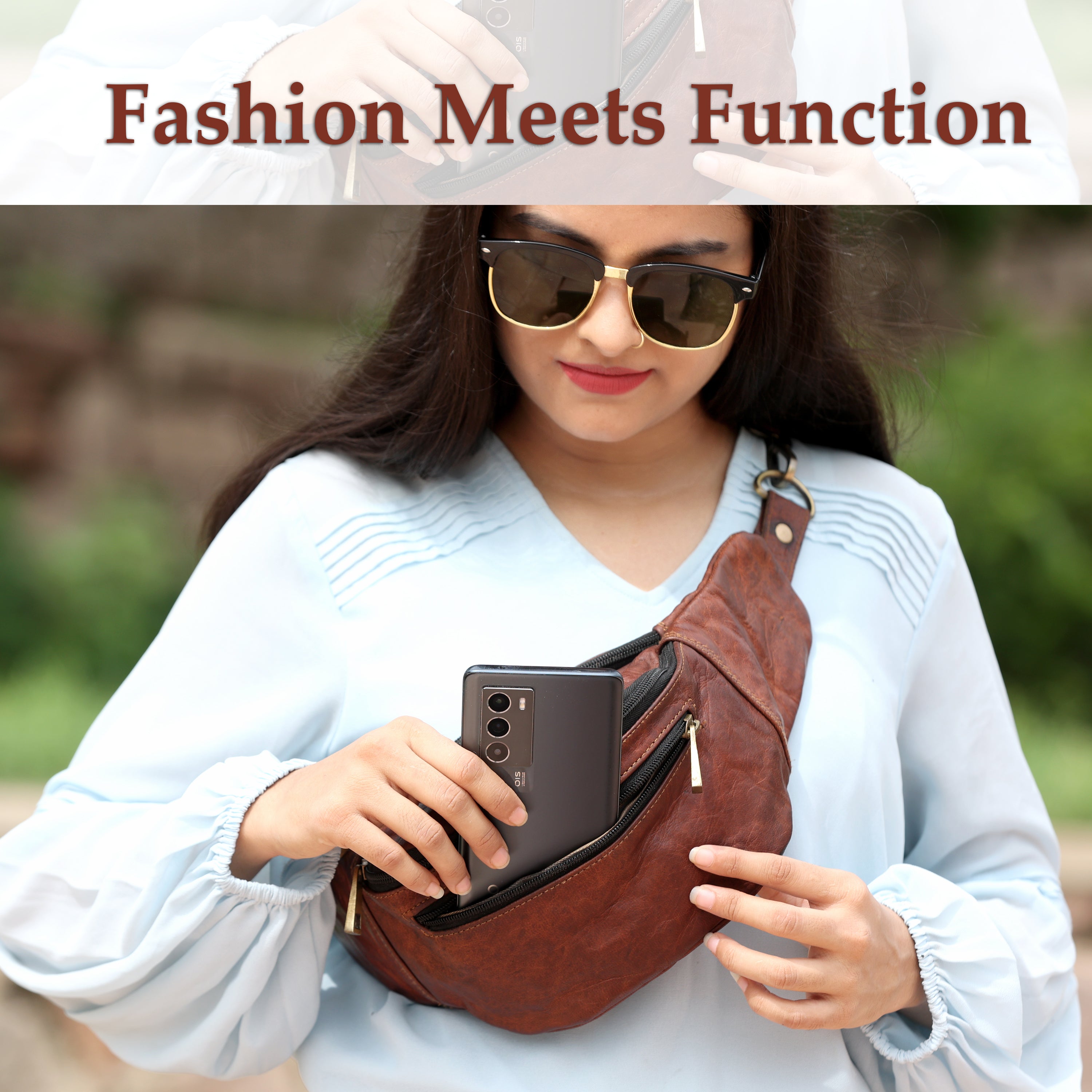 DEKVIO Leather Fanny Pack Belt Bag for Men Women Genuine Leather Waist Bag Crossbody Sling Hands-Free Hip Pack