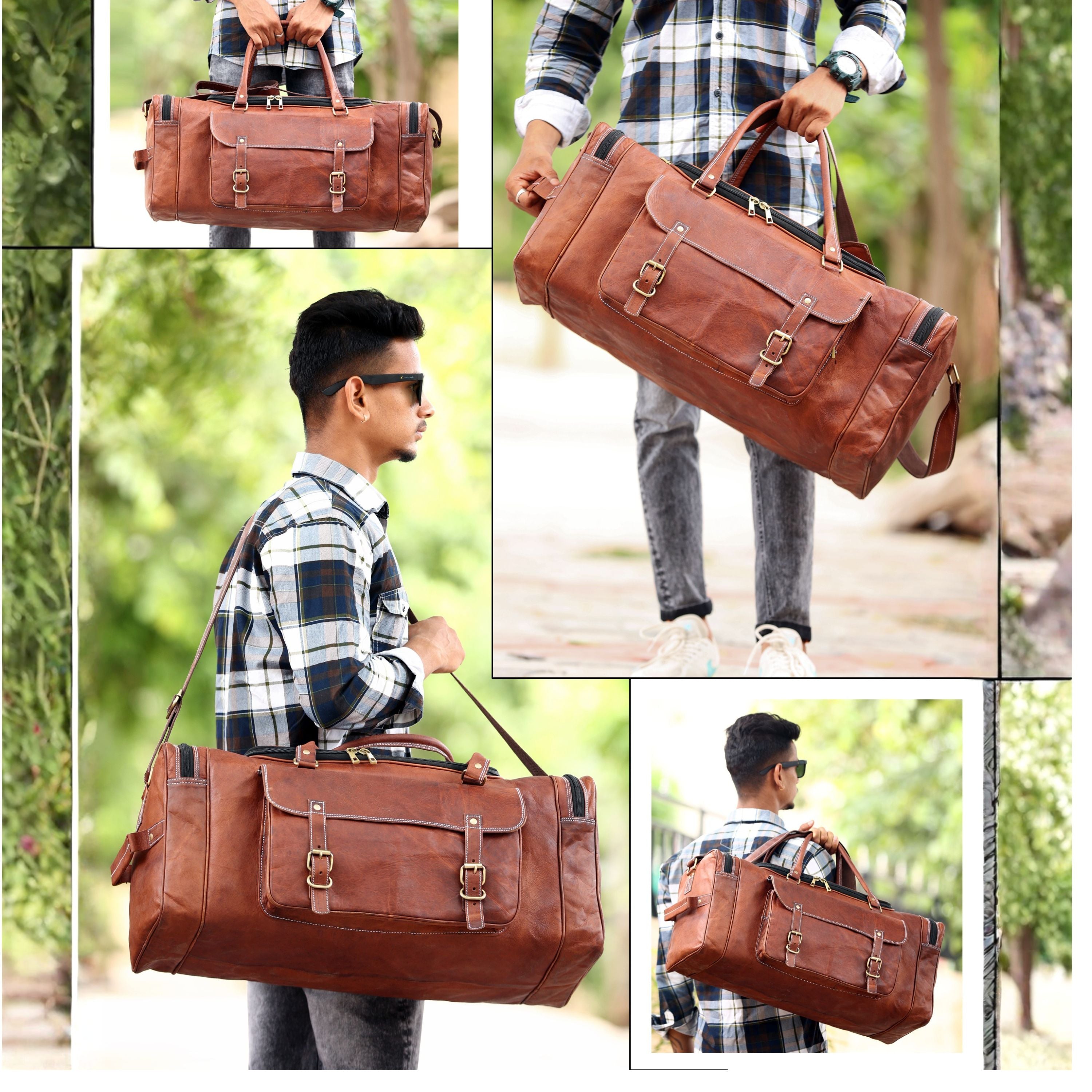DEKVIO 24" Handcrafted Genuine Leather Duffle Bag | Vintage Travel Holdall | Men & Women | Brown, Coffee, Tan, Black