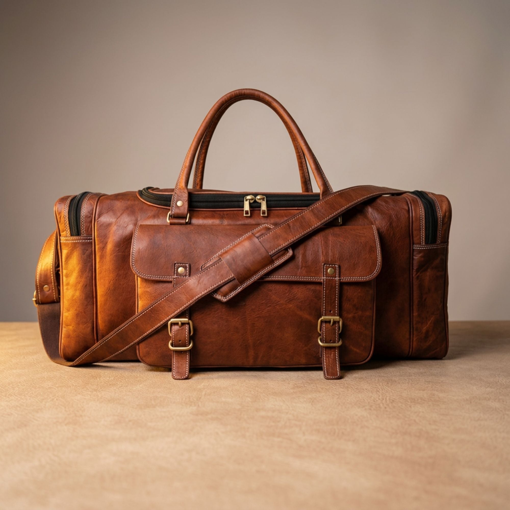 DEKVIO 24" Handcrafted Genuine Leather Duffle Bag | Vintage Travel Holdall | Men & Women | Brown, Coffee, Tan, Black