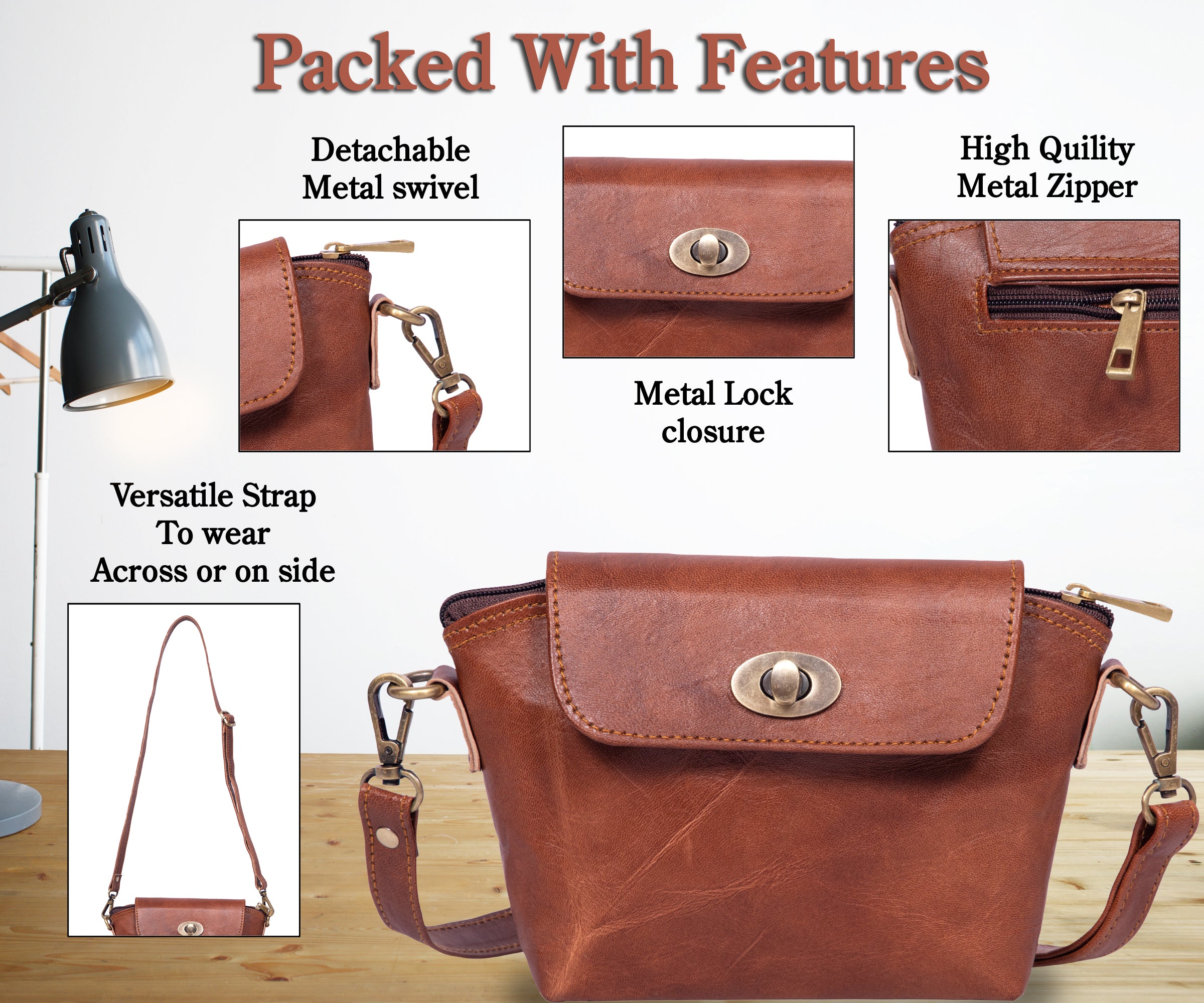 DEKVIO Women's Small Crossbody Purse | Handcrafted Full-Grain Leather | Magnetic Snap Closure | Multi Pockets