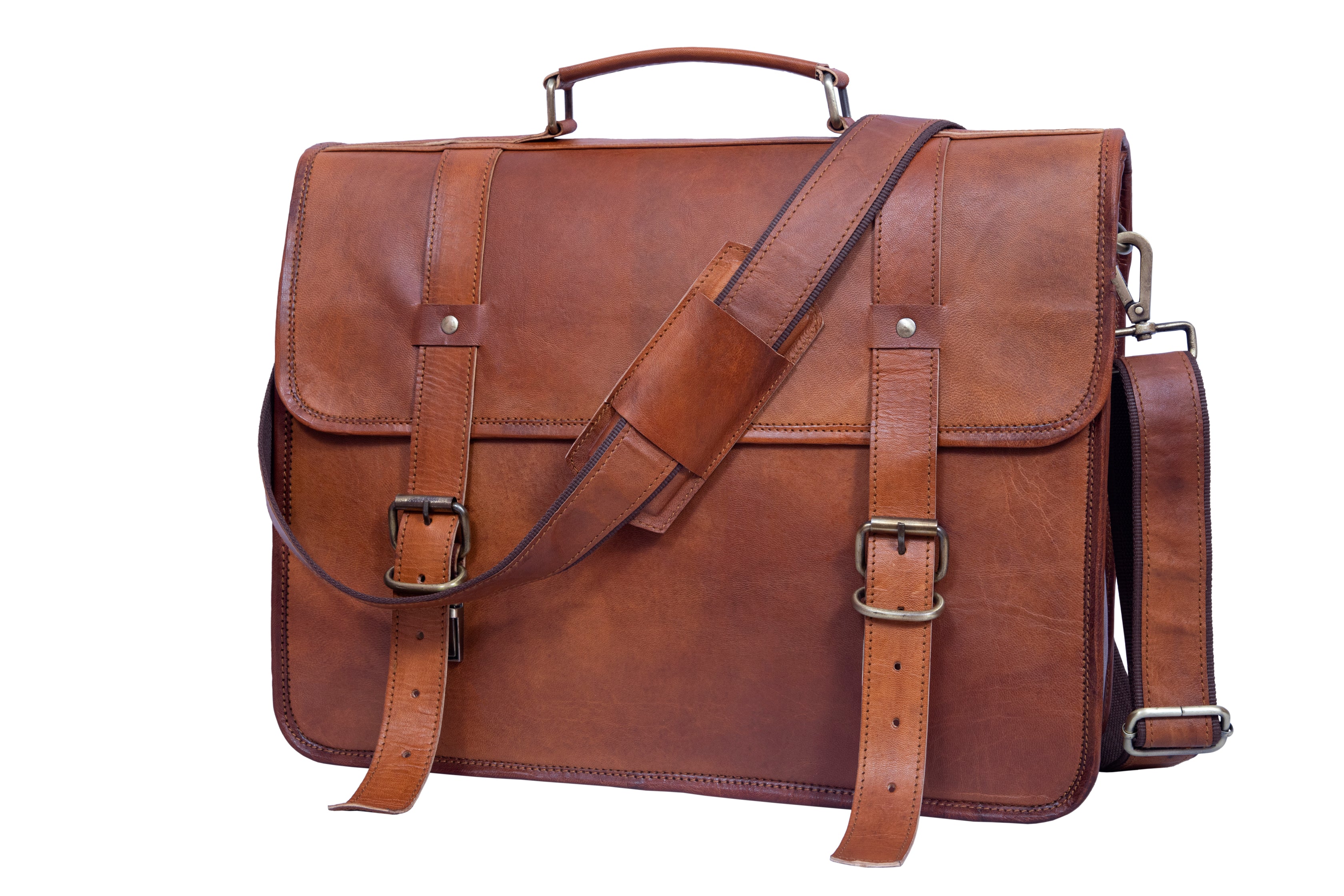 DEKVIO Leather Messenger Bag 15.6 Inch Laptop Briefcase Satchel Vintage Crossbody Shoulder Bag for Men Women