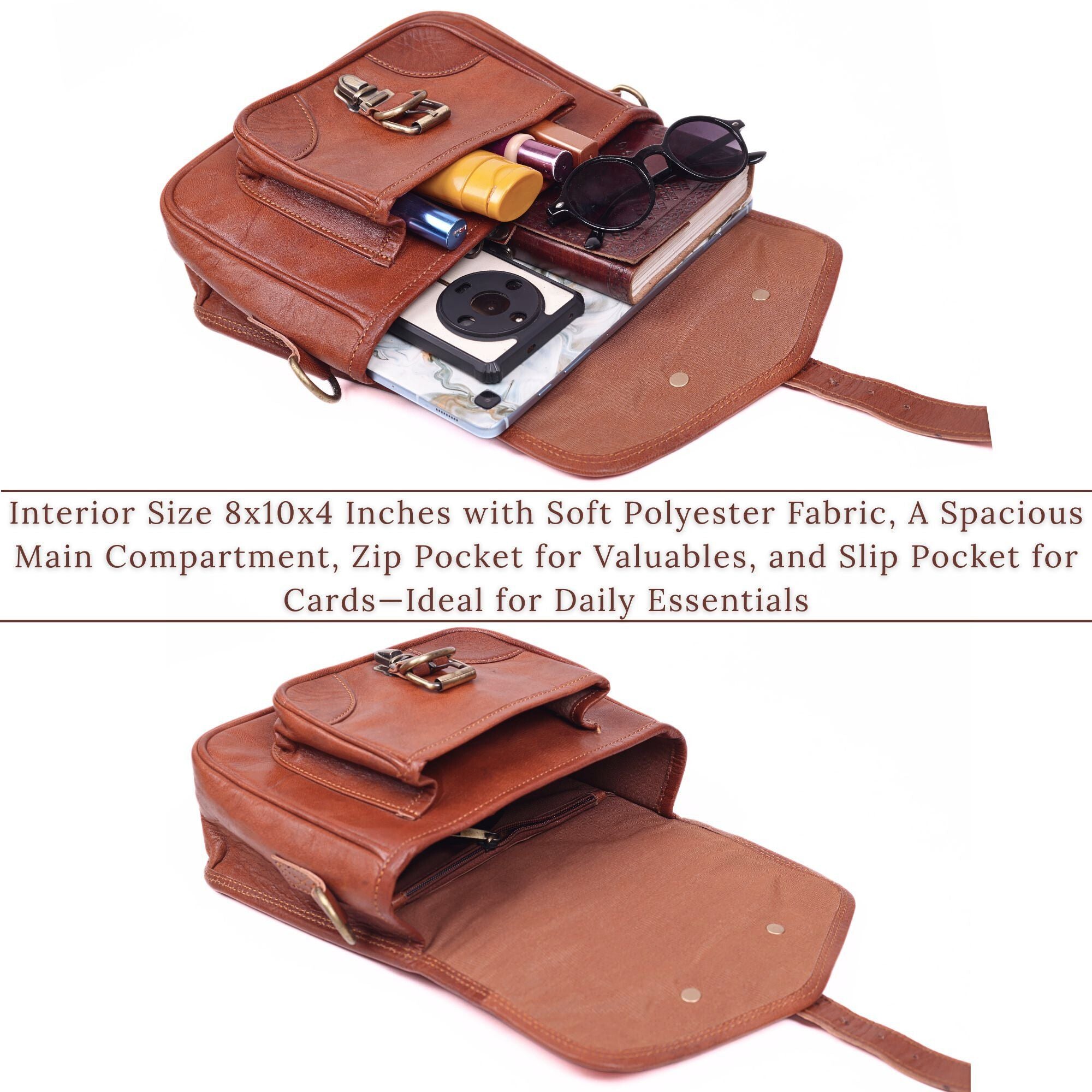 DEKVIO Vintage Leather Crossbody Bag for Women | Genuine Leather Satchel Purse with Adjustable Strap