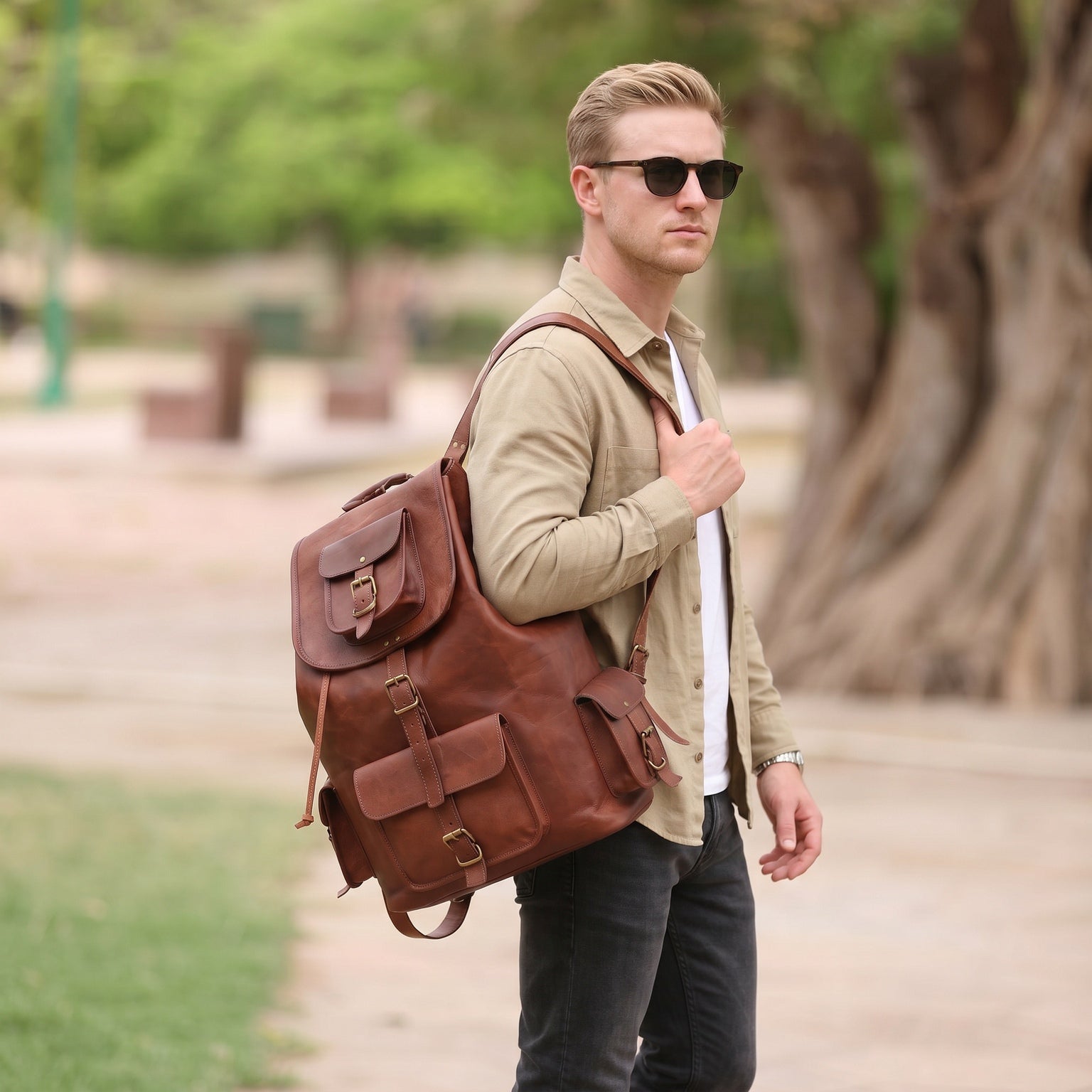 DEKVIO 20" Handcrafted Genuine Leather Backpack | Laptop Rucksack for Men & Women | Travel, Work & College Bag | Brown, Coffee, Tan, Black