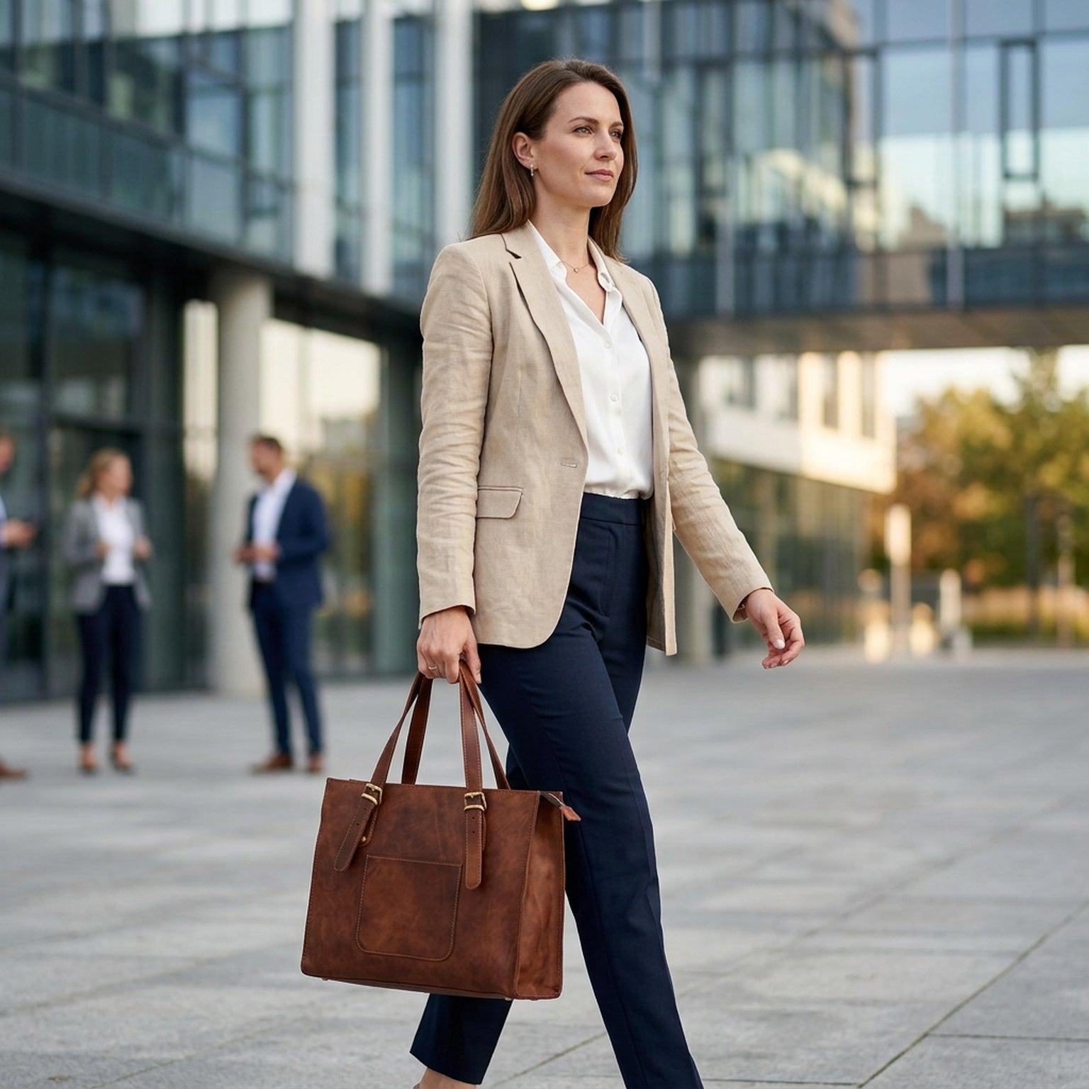 DEKVIO Leather Laptop Tote Bag for Women 15.6 Inch Work Bag Shoulder Handbag with Trolley Sleeve Office Travel Purse