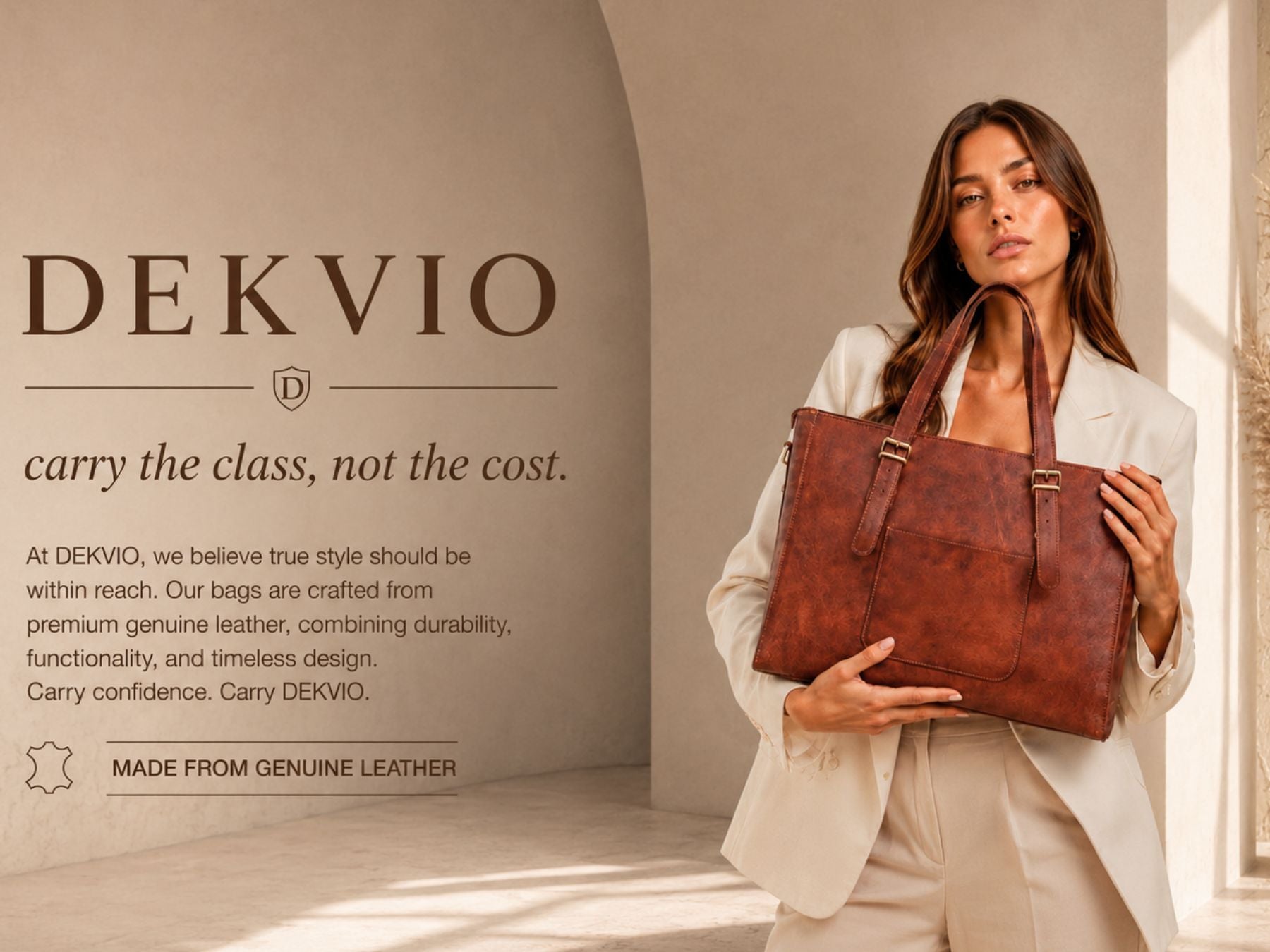 DEKVIO Leather Laptop Tote Bag for Women 15.6 Inch Work Bag Shoulder Handbag with Trolley Sleeve Office Travel Purse