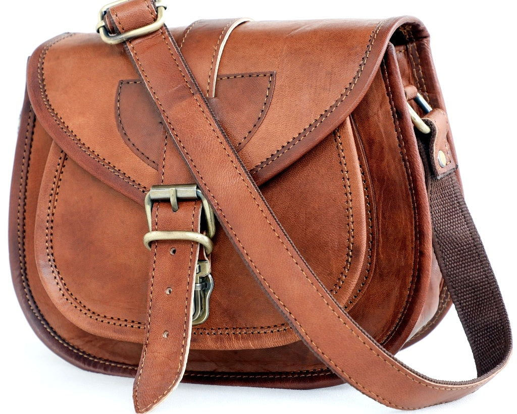 DEKVIO Small Leather Crossbody Saddle Bag for Women | Genuine Full Grain Leather Purse | Compact Handcrafted Shoulder Bag | Brown, Coffee, Tan, Black