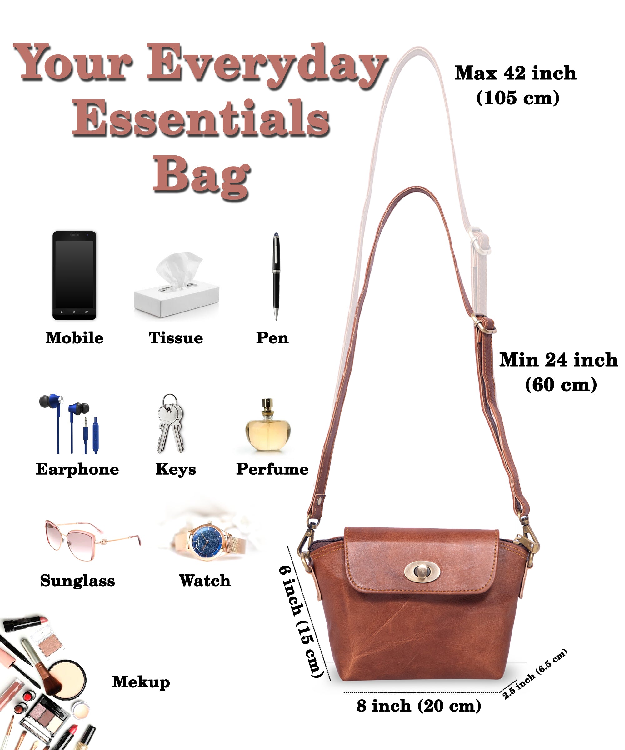 DEKVIO Women's Small Crossbody Purse | Handcrafted Full-Grain Leather | Magnetic Snap Closure | Multi Pockets