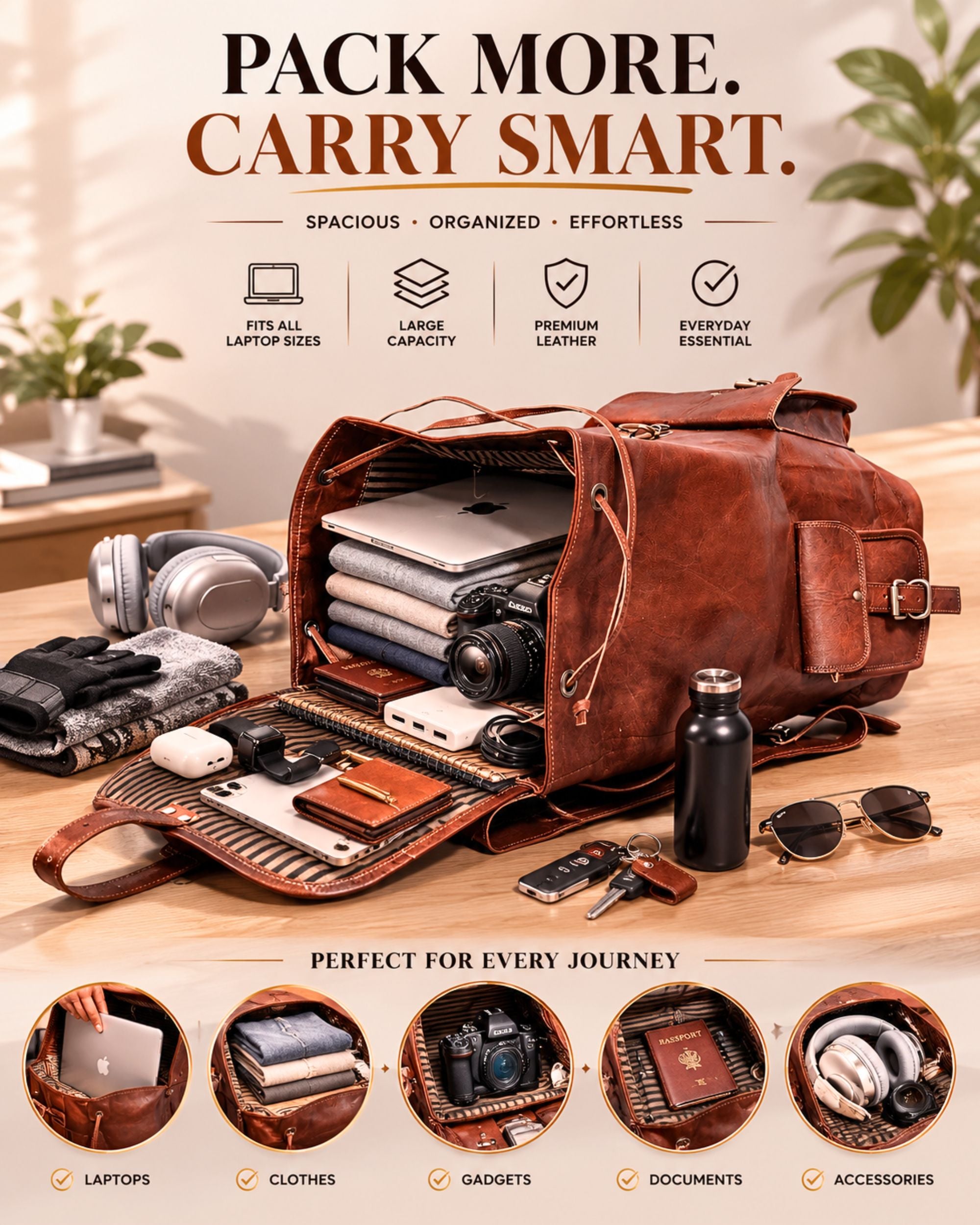 DEKVIO 20" Handcrafted Genuine Leather Backpack | Laptop Rucksack for Men & Women | Travel, Work & College Bag | Brown, Coffee, Tan, Black