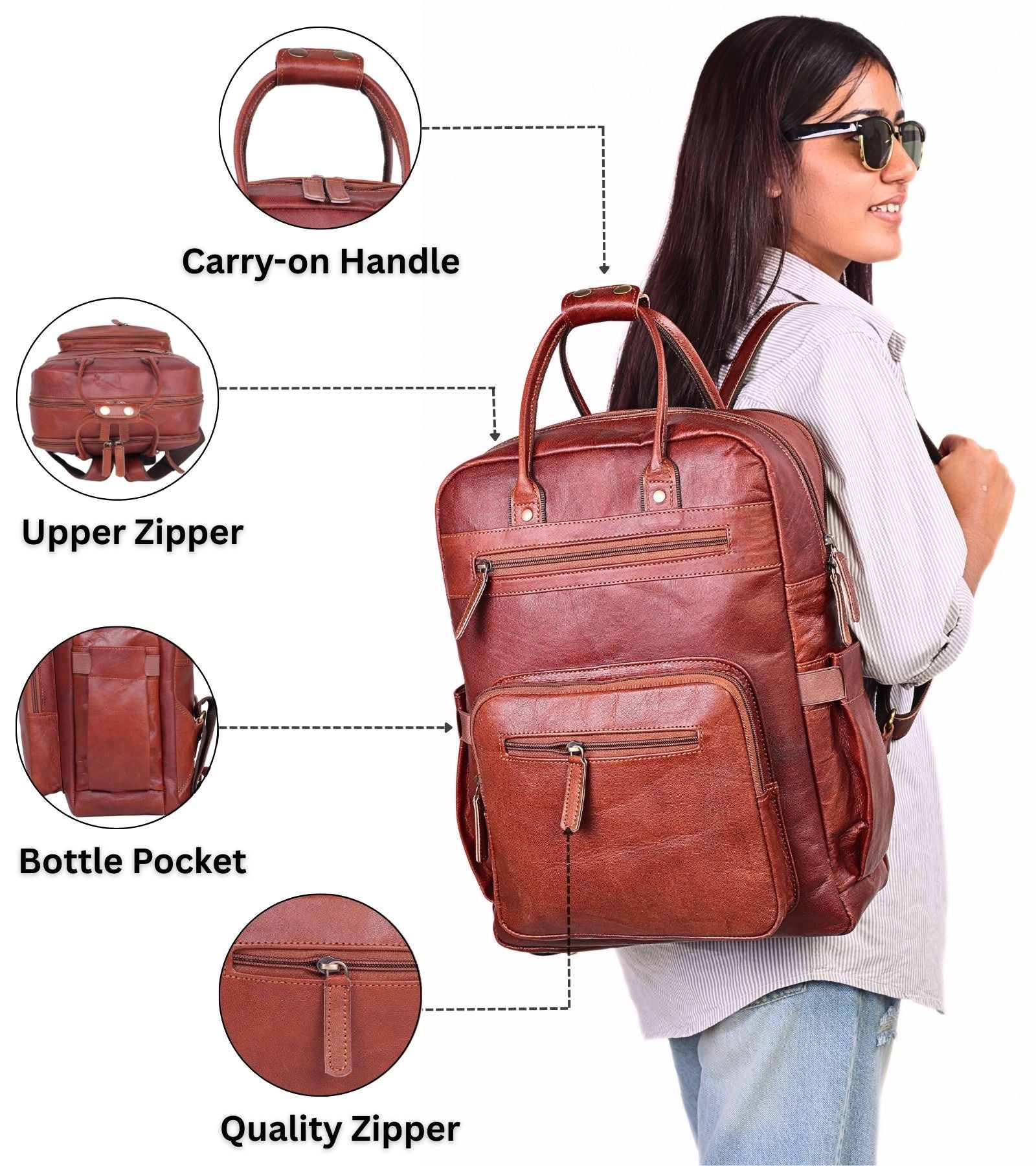 DEKVIO 16" Handcrafted Genuine Leather Laptop Backpack | Travel & Business Rucksack for Men & Women | Brown, Coffee, Tan, Black