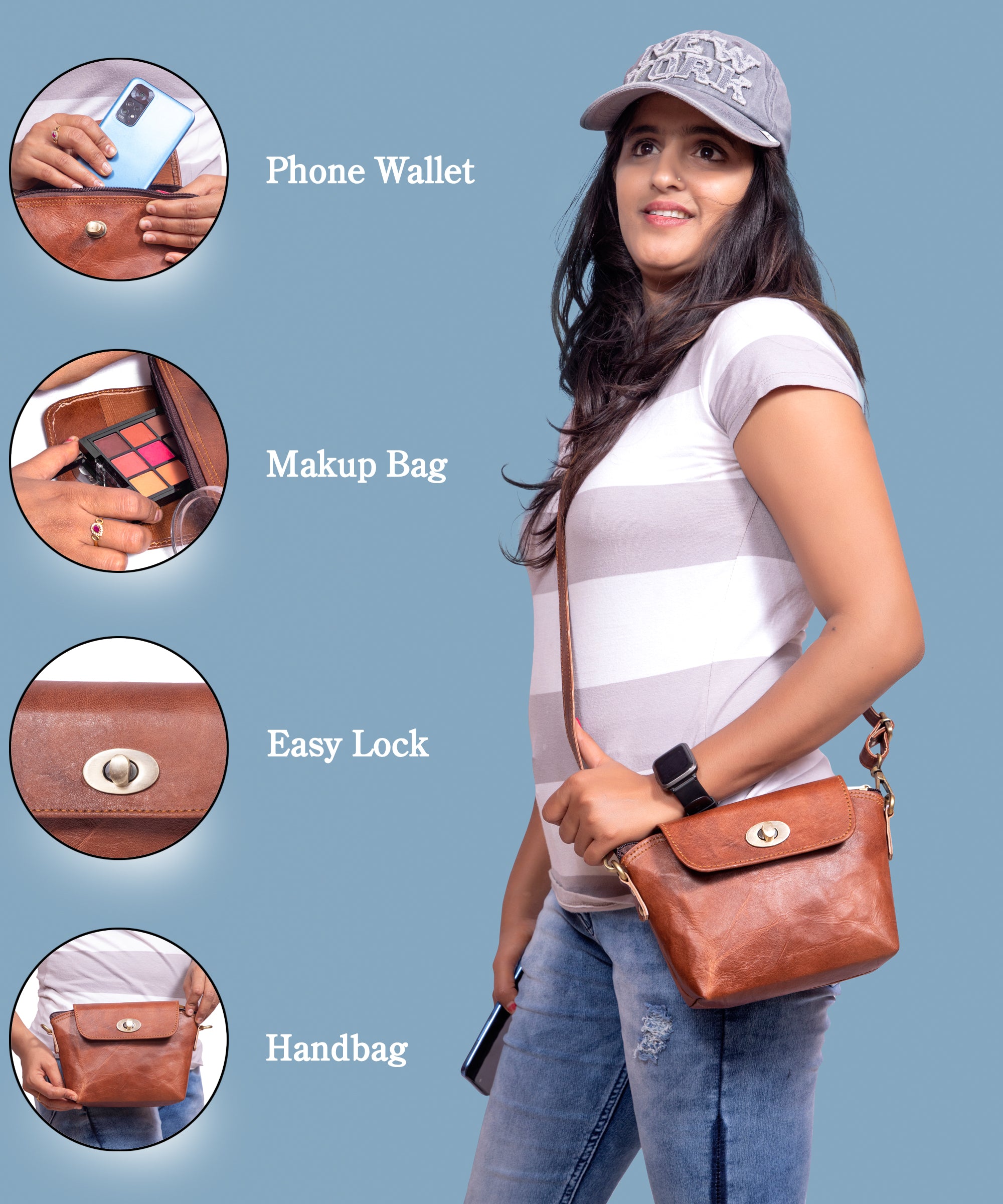 DEKVIO Women's Small Crossbody Purse | Handcrafted Full-Grain Leather | Magnetic Snap Closure | Multi Pockets