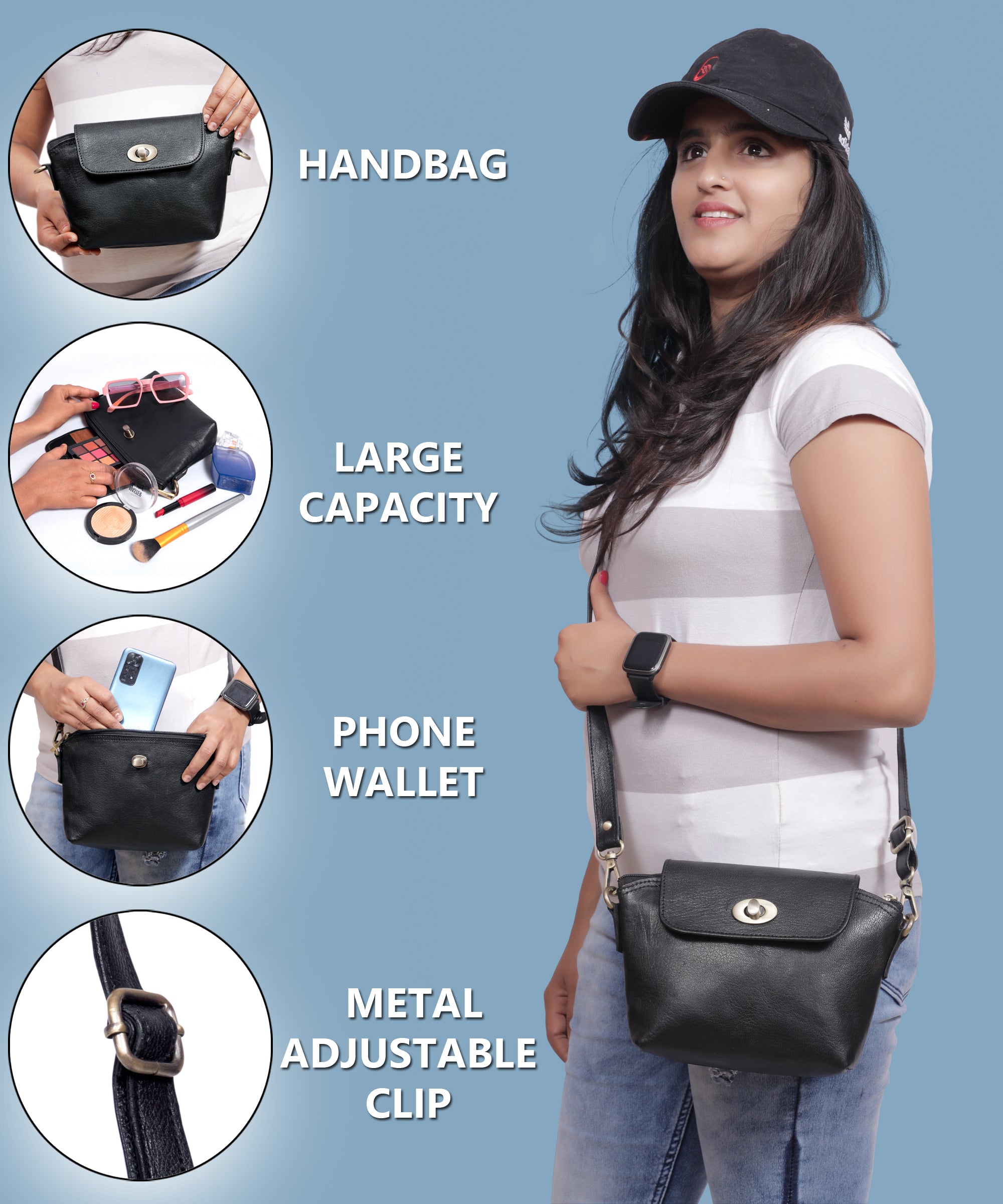 DEKVIO Women's Small Crossbody Purse | Handcrafted Full-Grain Leather | Magnetic Snap Closure | Multi Pockets