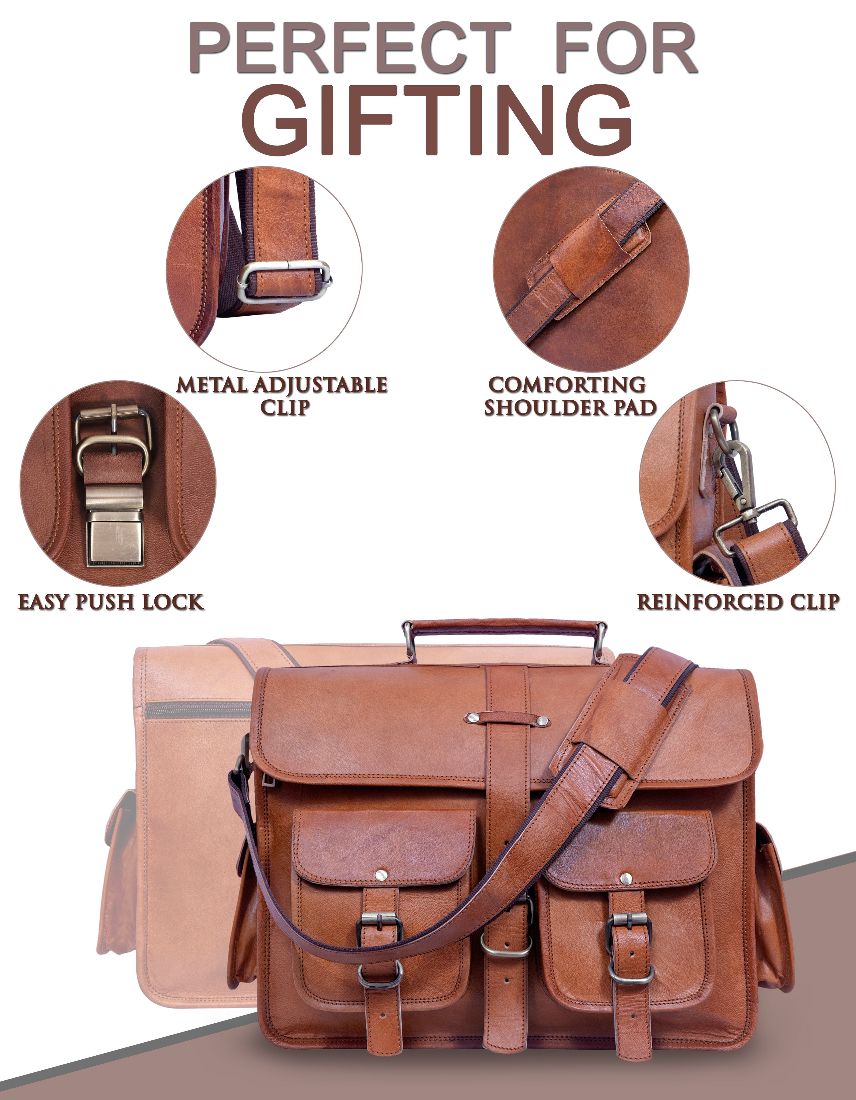DEKVIO Leather Messenger Bag Vintage Crossbody Laptop Briefcase 15.6 Inch Shoulder Satchel for Men Women