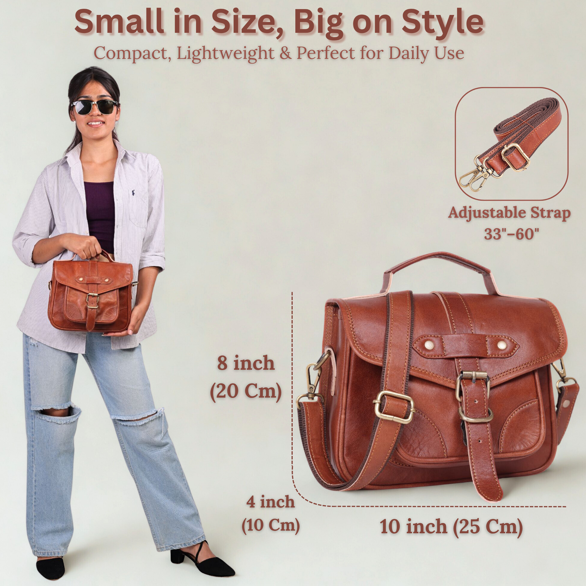 DEKVIO Vintage Leather Crossbody Bag for Women | Genuine Leather Satchel Purse with Adjustable Strap