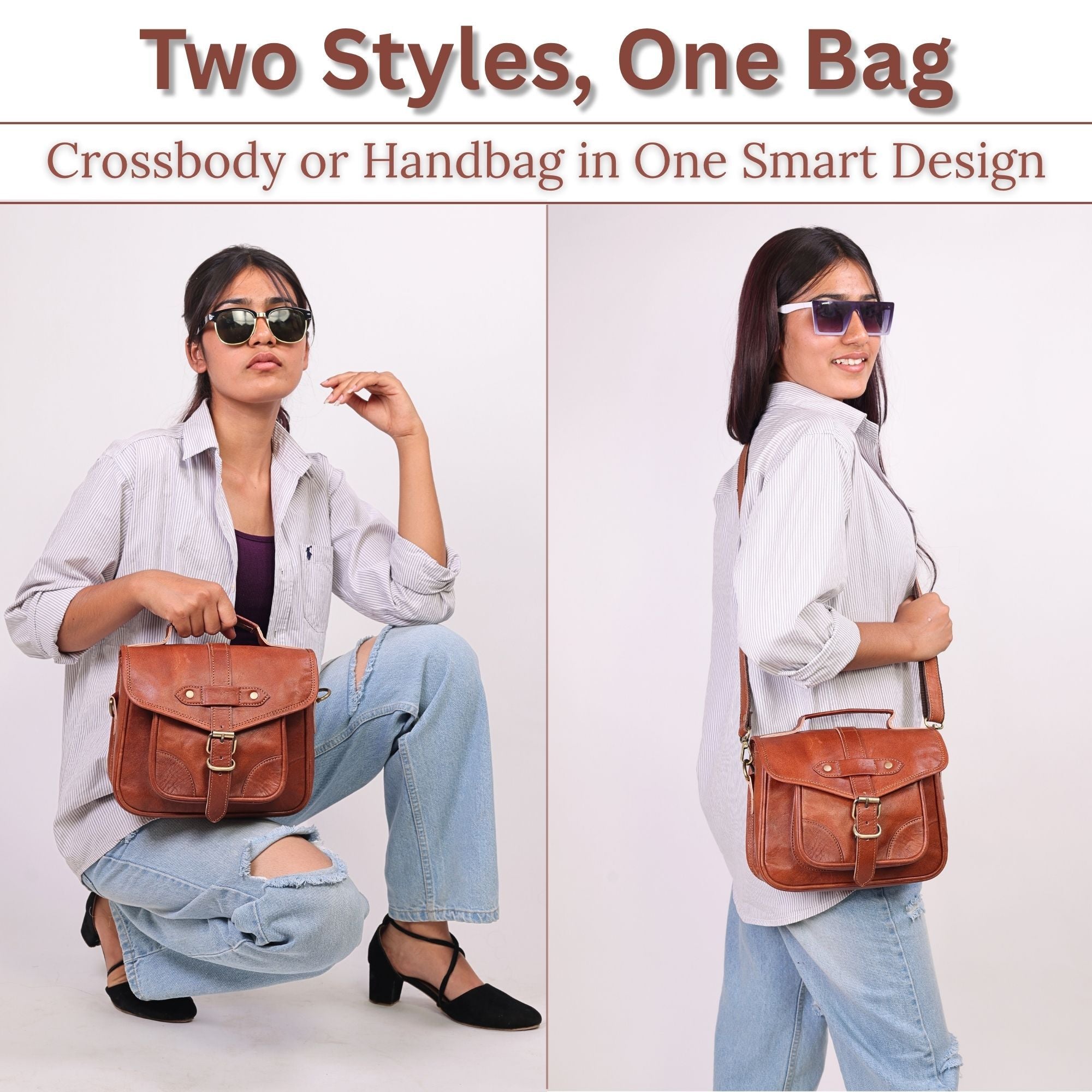 DEKVIO Vintage Leather Crossbody Bag for Women | Genuine Leather Satchel Purse with Adjustable Strap
