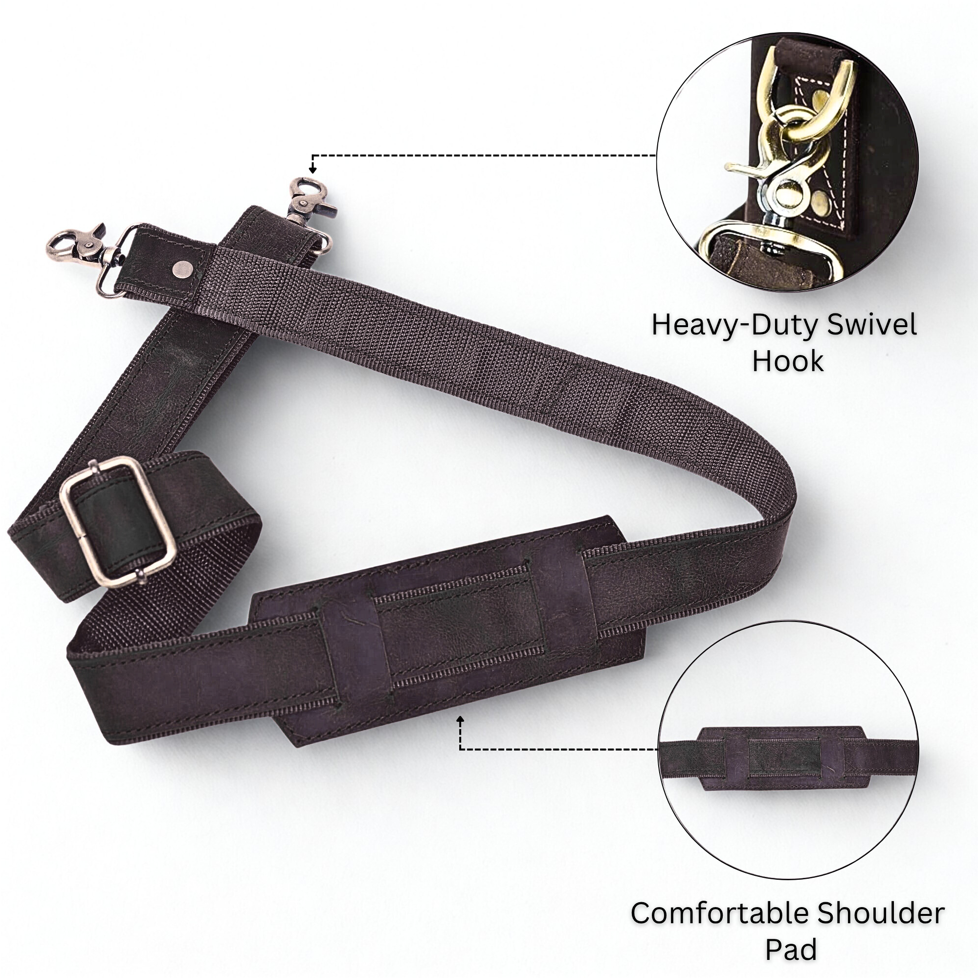 DEKVIO Genuine Leather Replacement Shoulder Strap | Universal Adjustable Crossbody Strap for Duffle, Messenger, Laptop & Briefcase Bags