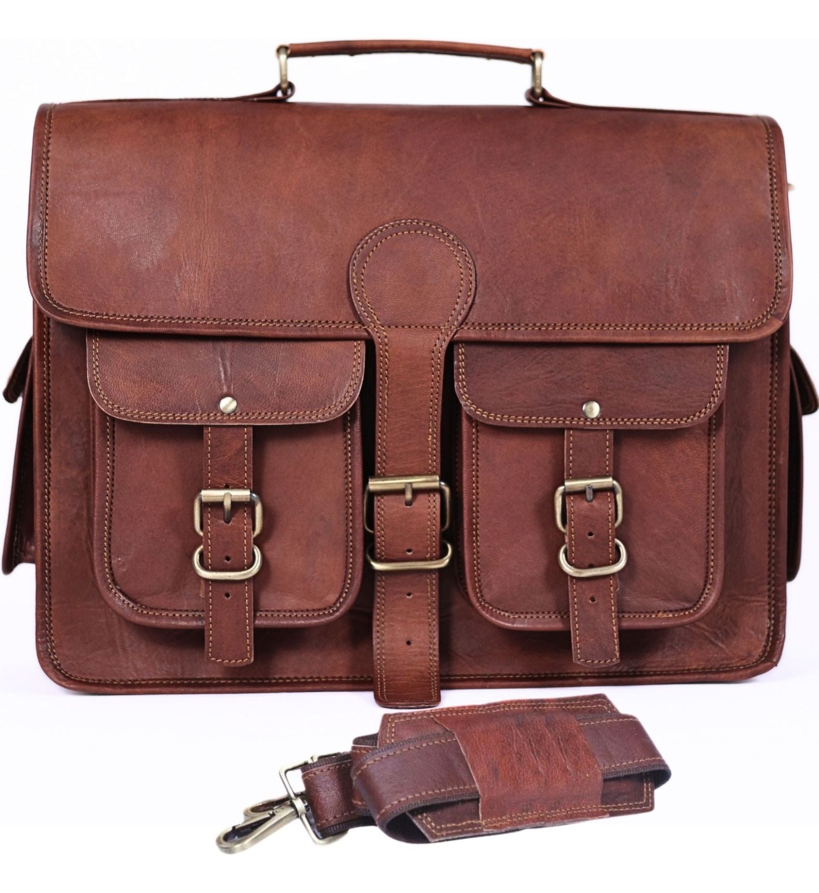 DEKVIO Leather Messenger Bag 17 Inch Laptop Briefcase for Men Women XL Vintage Shoulder Bag Office Satchel