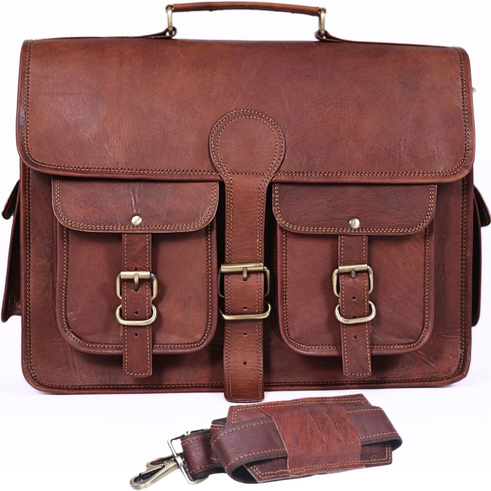 DEKVIO Leather Messenger Bag 17 Inch Laptop Briefcase for Men Women XL Vintage Shoulder Bag Office Satchel