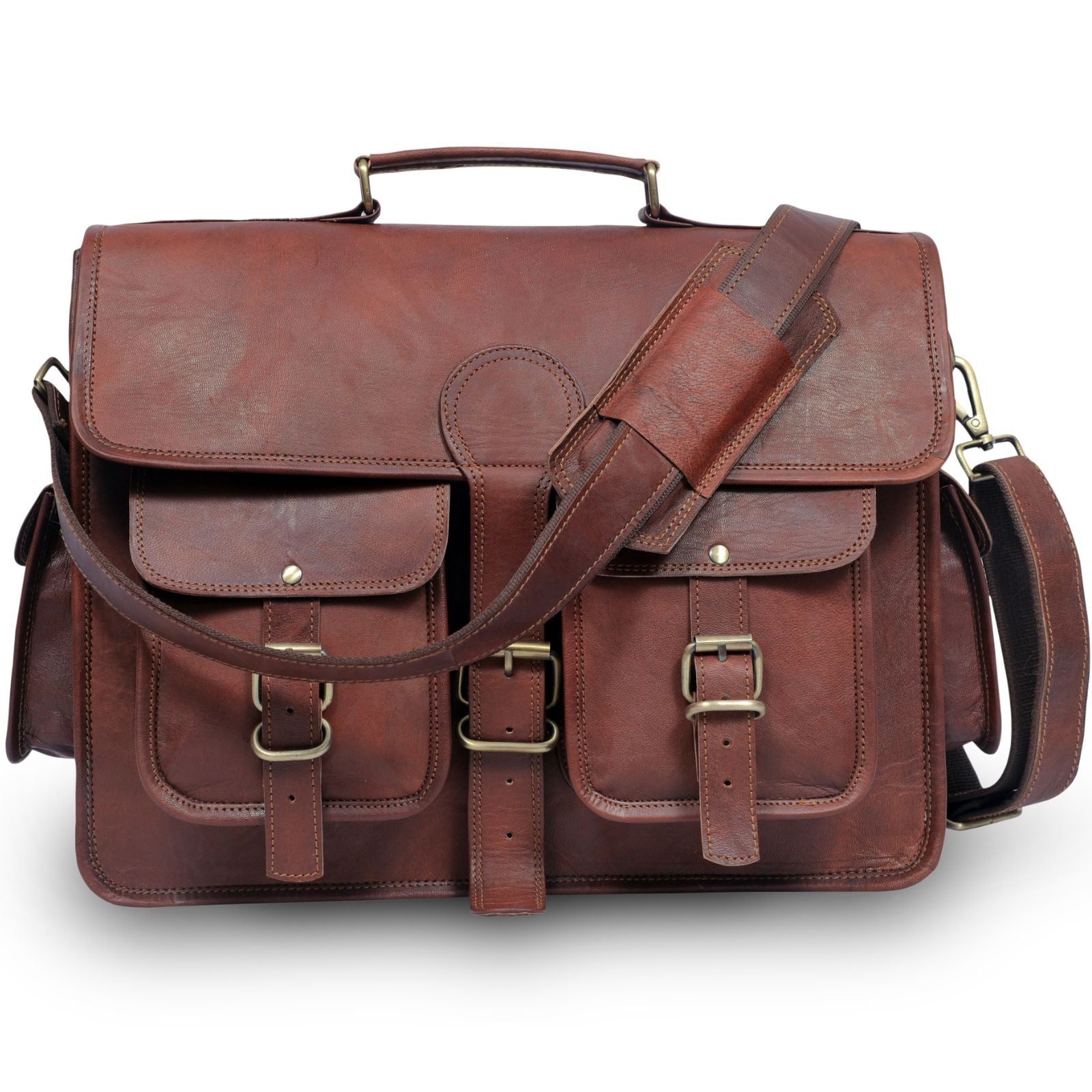 DEKVIO Leather Messenger Bag 17 Inch Laptop Briefcase for Men Women XL Vintage Shoulder Bag Office Satchel
