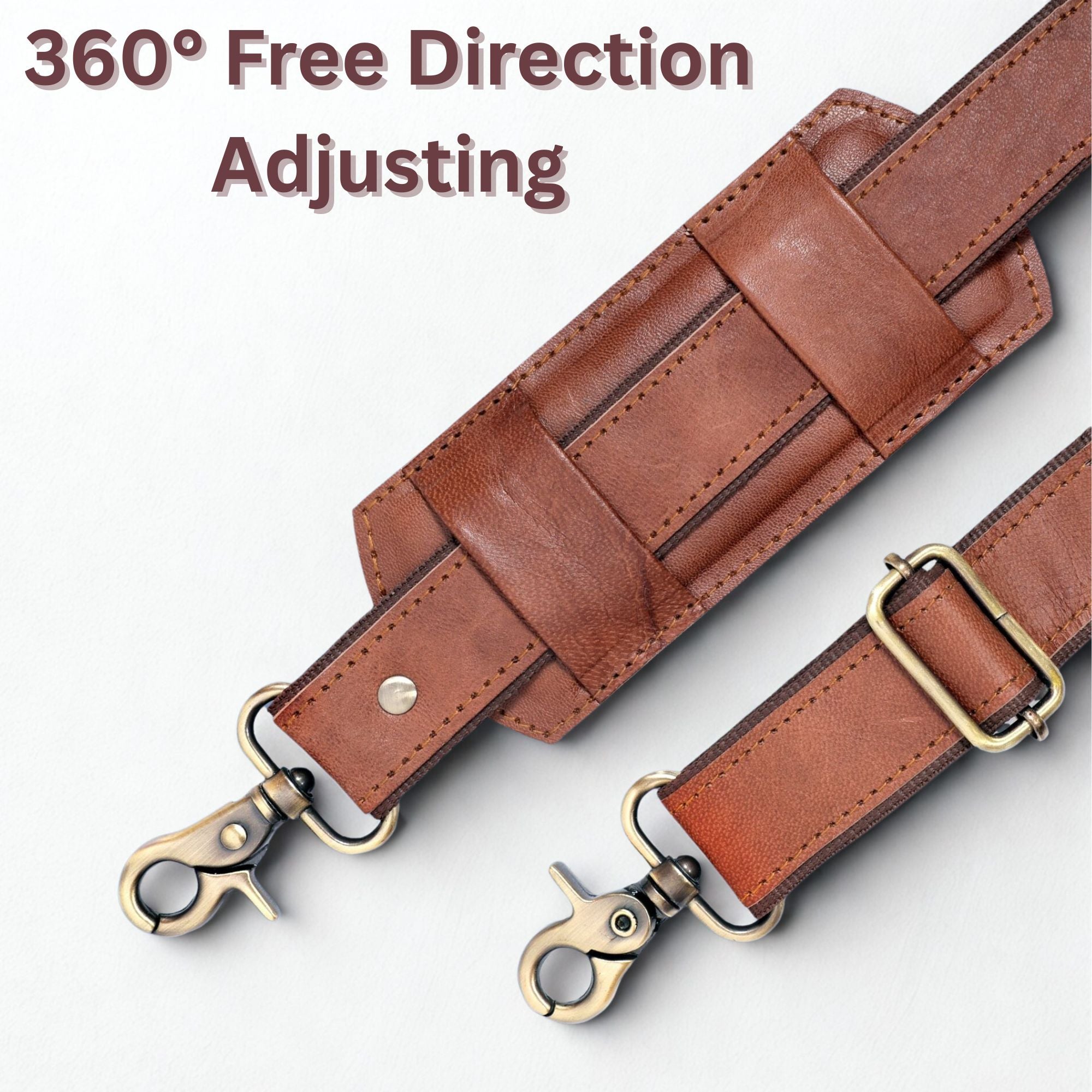 DEKVIO Brown Genuine Leather Replacement Shoulder Strap | Universal Adjustable Crossbody Strap for Duffle, Messenger, Laptop & Briefcase Bags