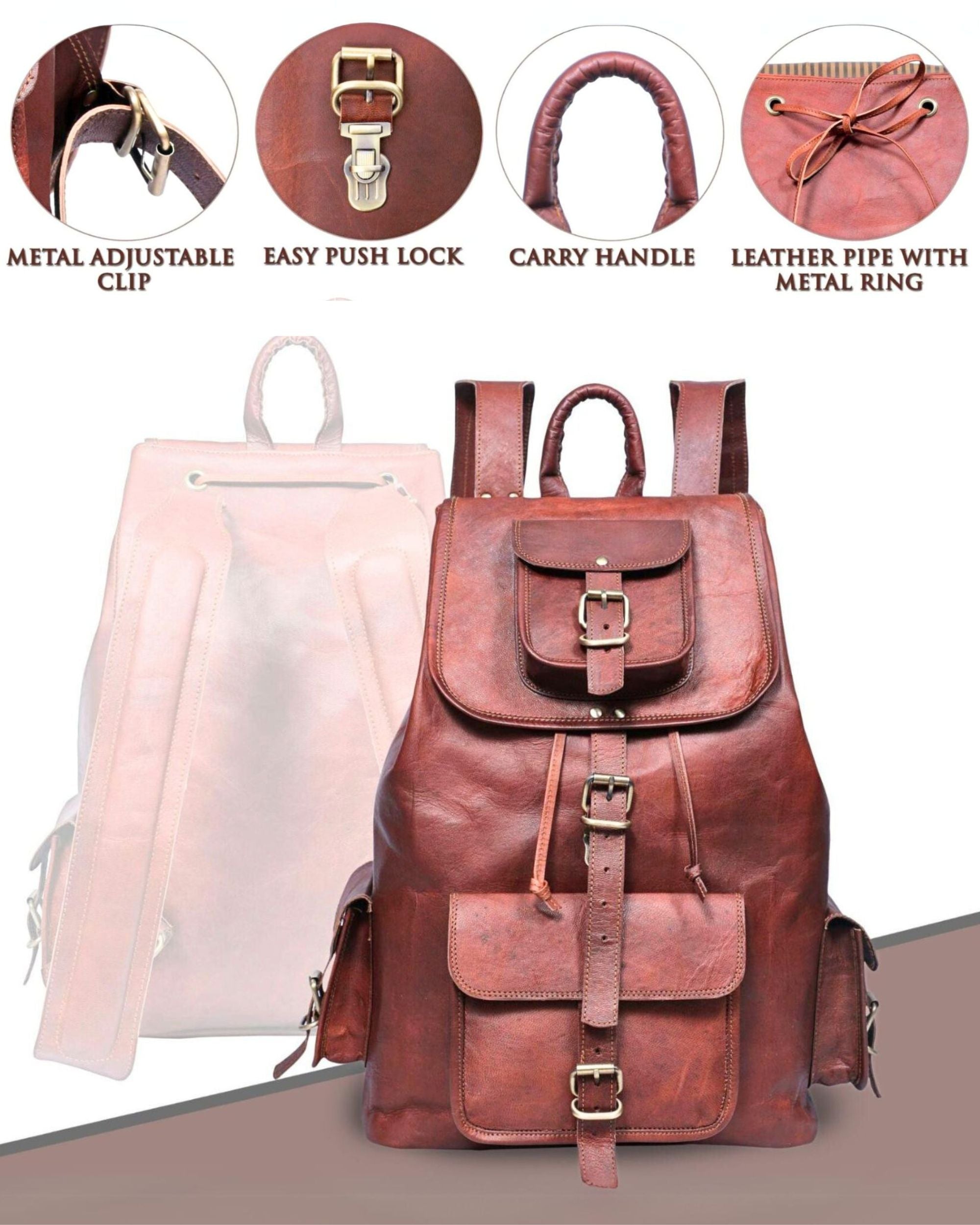 DEKVIO 20" Handcrafted Genuine Leather Backpack | Laptop Rucksack for Men & Women | Travel, Work & College Bag | Brown, Coffee, Tan, Black